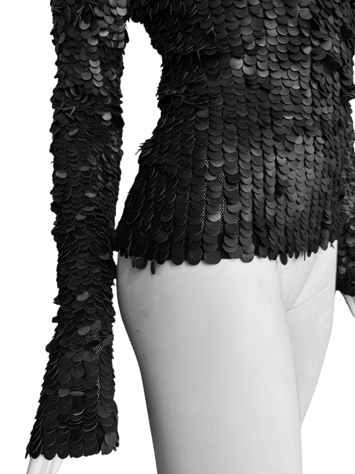 PLEIN SUD FW2001 BLACK LEATHER EMBROIDERED SWEATER