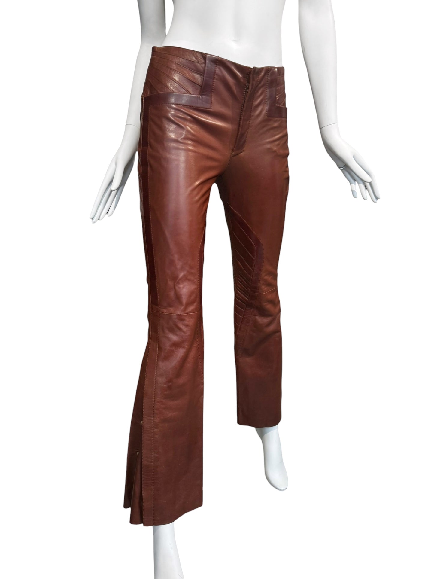 GUCCI FW2007 BY FRIDA GIANNINI. BROWN LEATHER BIKER PANTS