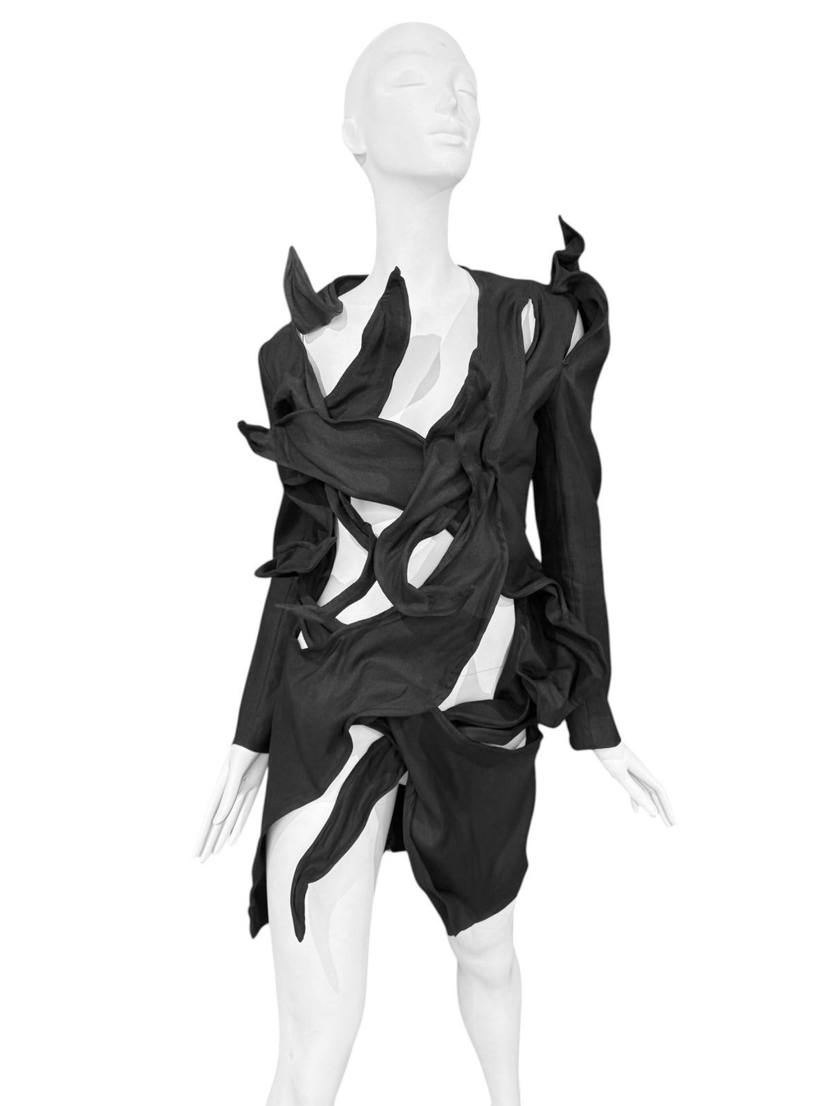 YOHJI YAMAMOTO SS2021 BLACK SCULPTURAL WIRE-DETAIL JACKET