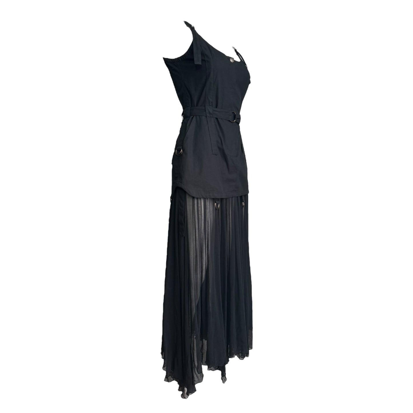 PLEIN SUD 2000s BLACK BONDAGE MAXI DRESS