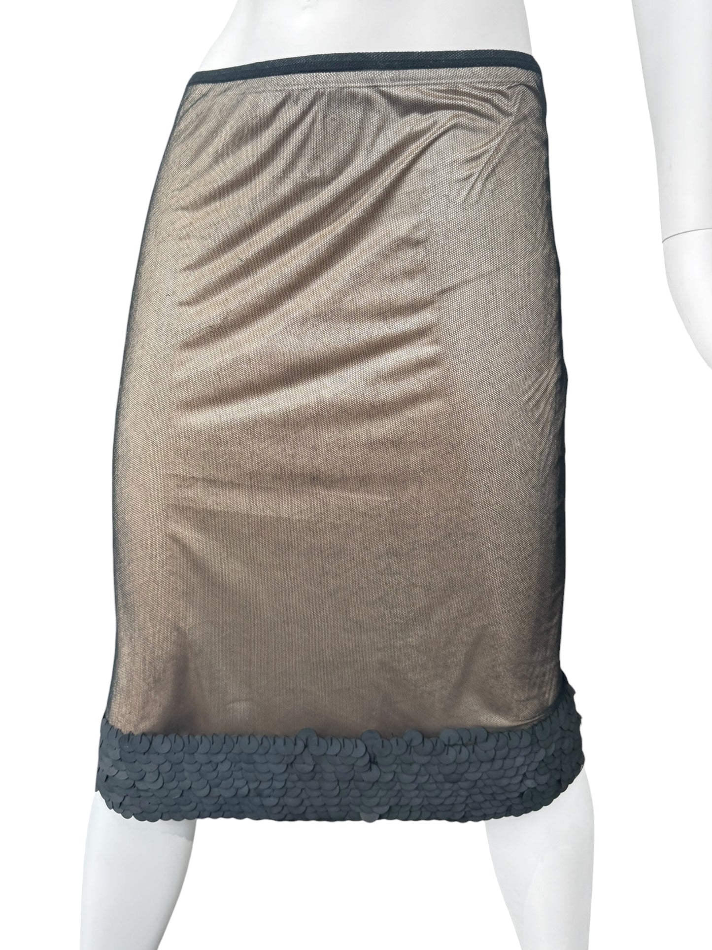 PLEIN SUD SS1999 BLACK TULLE EMBELLISHED HEM MIDI SKIRT