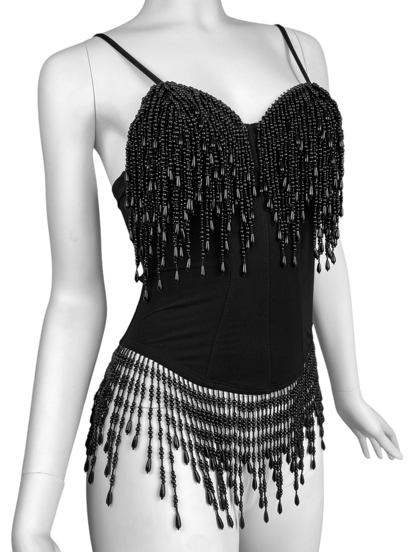 AQUAGIRL SS1992 (PLEIN SUD) BLACK BEADED FRINGES TOP