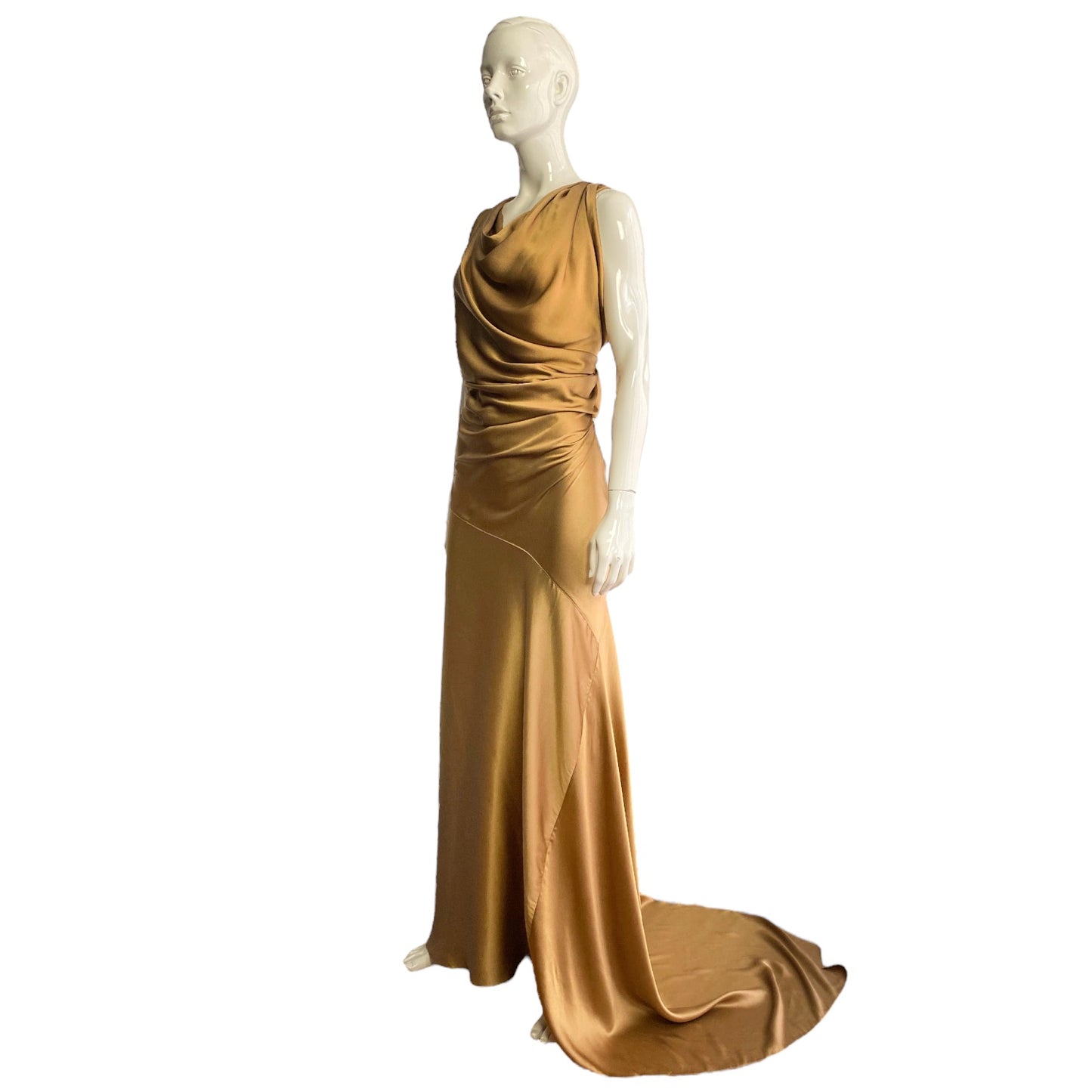 PLEIN SUD FW2013 GOLDEN SILK SATIN DRAPED GOWN