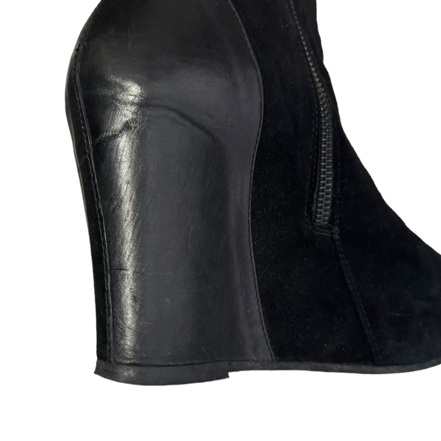 ANN DEMEULEMEESTER SS2011 BLACK LEATHER WEDGE ANKLE BOOTS