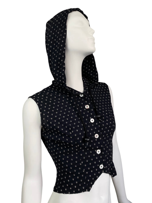 PLEIN SUD 1990s DARK BLUE POLKA DOT HOODED VEST