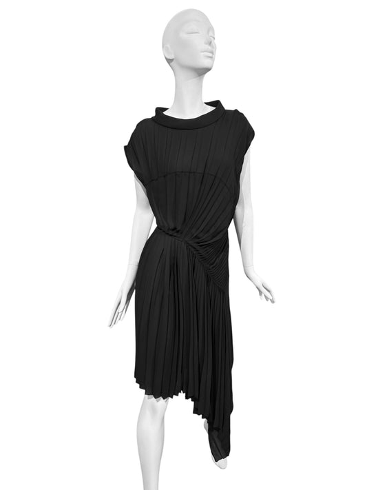 MAISON MARGIELA 2010s BY JOHN GALLIANO BLACK ASYMMETRICAL PLEATED DRESS