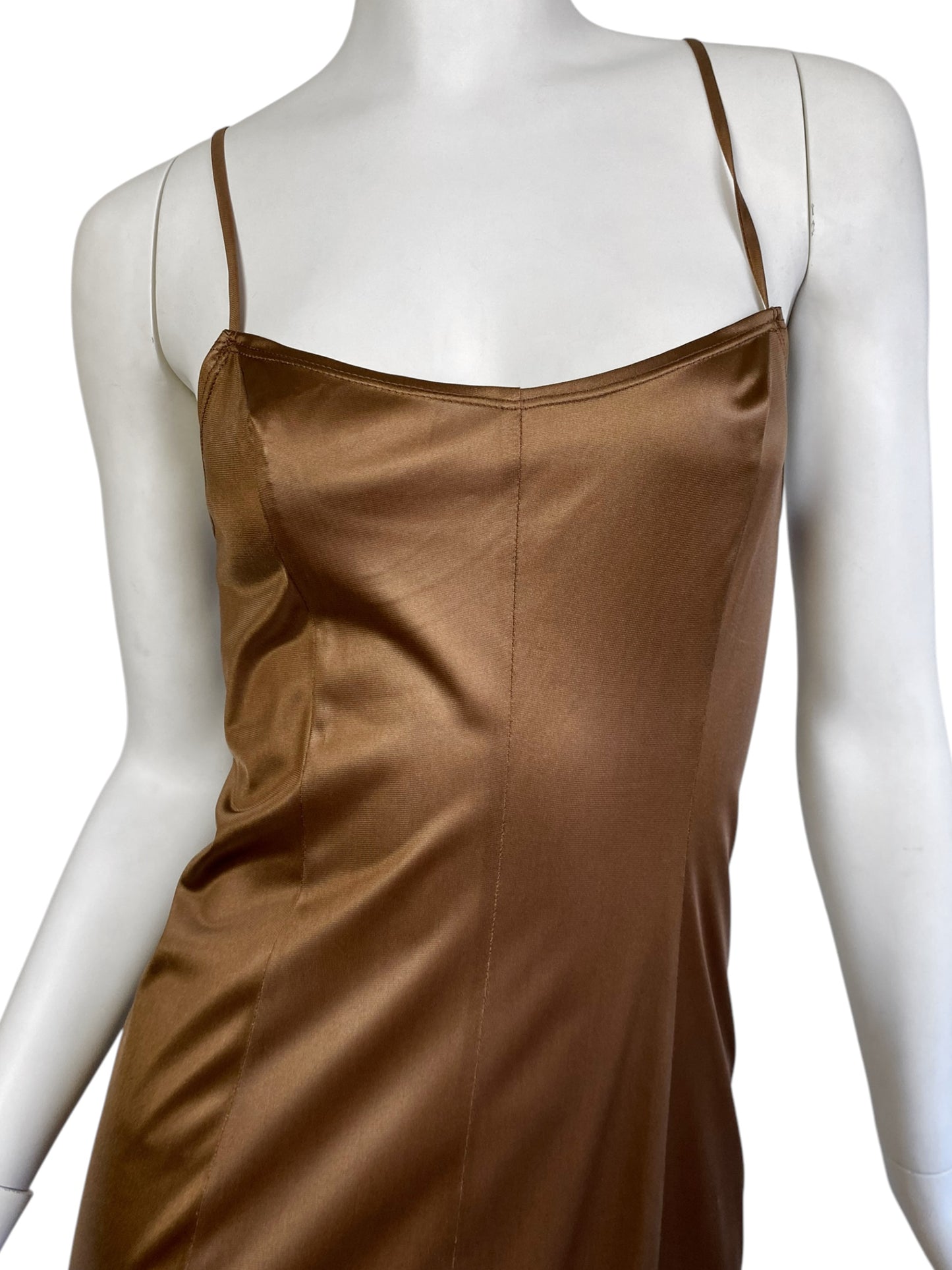 PLEIN SUD 2000s BROWN MIDI SLIP DRESS