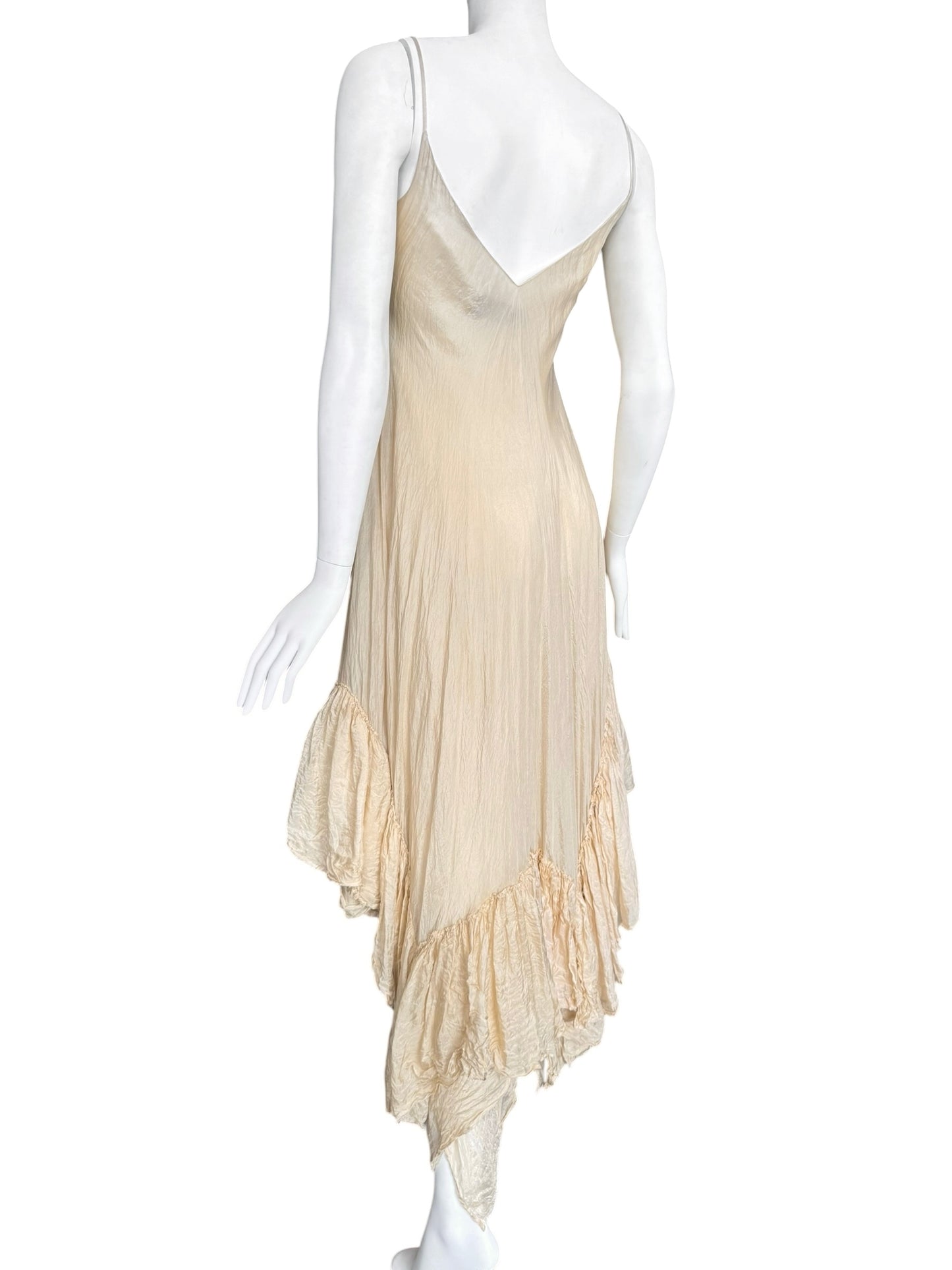 MARC LE BIHAN 2020s BEIGE SILK RUFFLES HEM MAXI DRESS