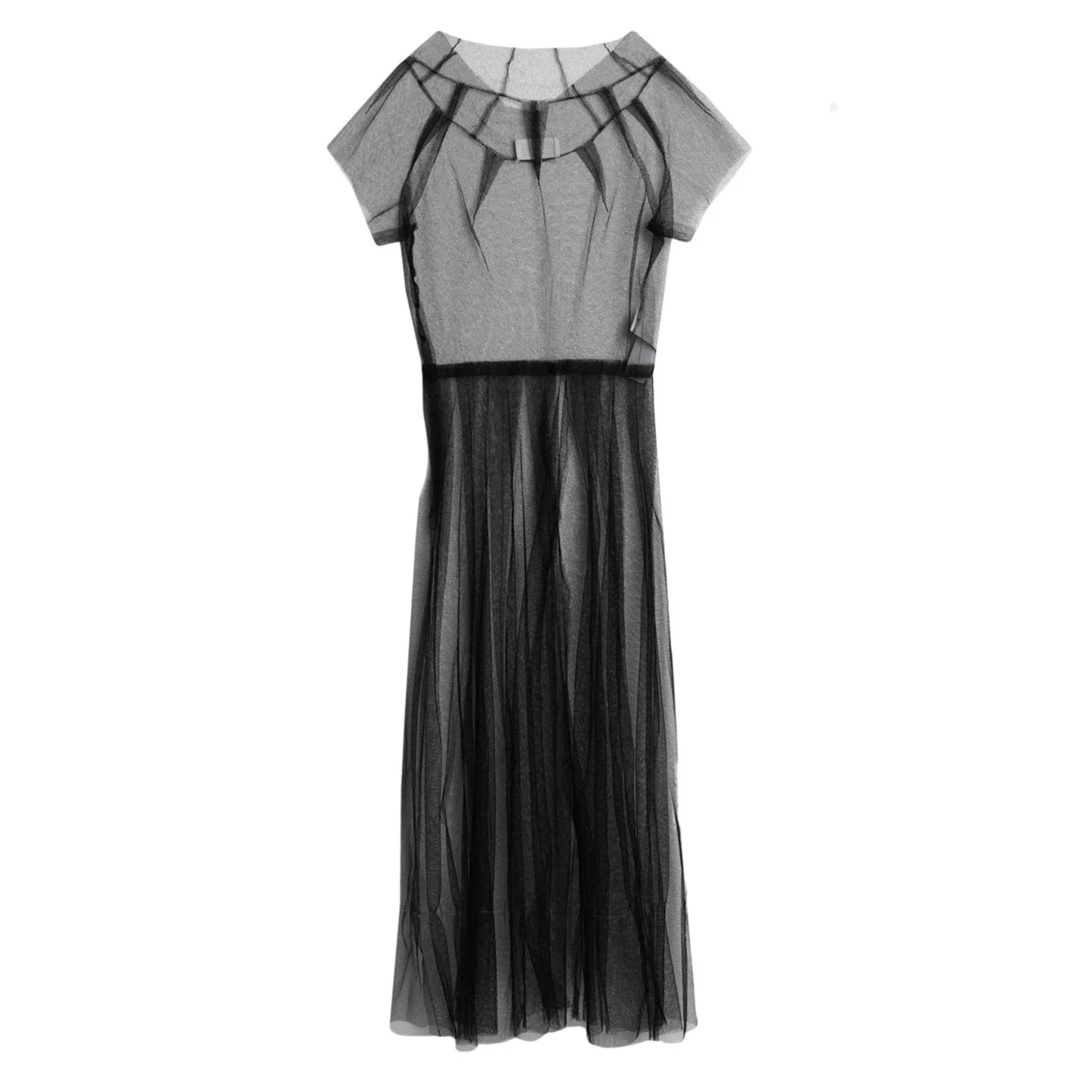 MAISON MARGIELA RESORT 2022 BY GALLIANO BLACK TULLE SHEER MAXI DRESS