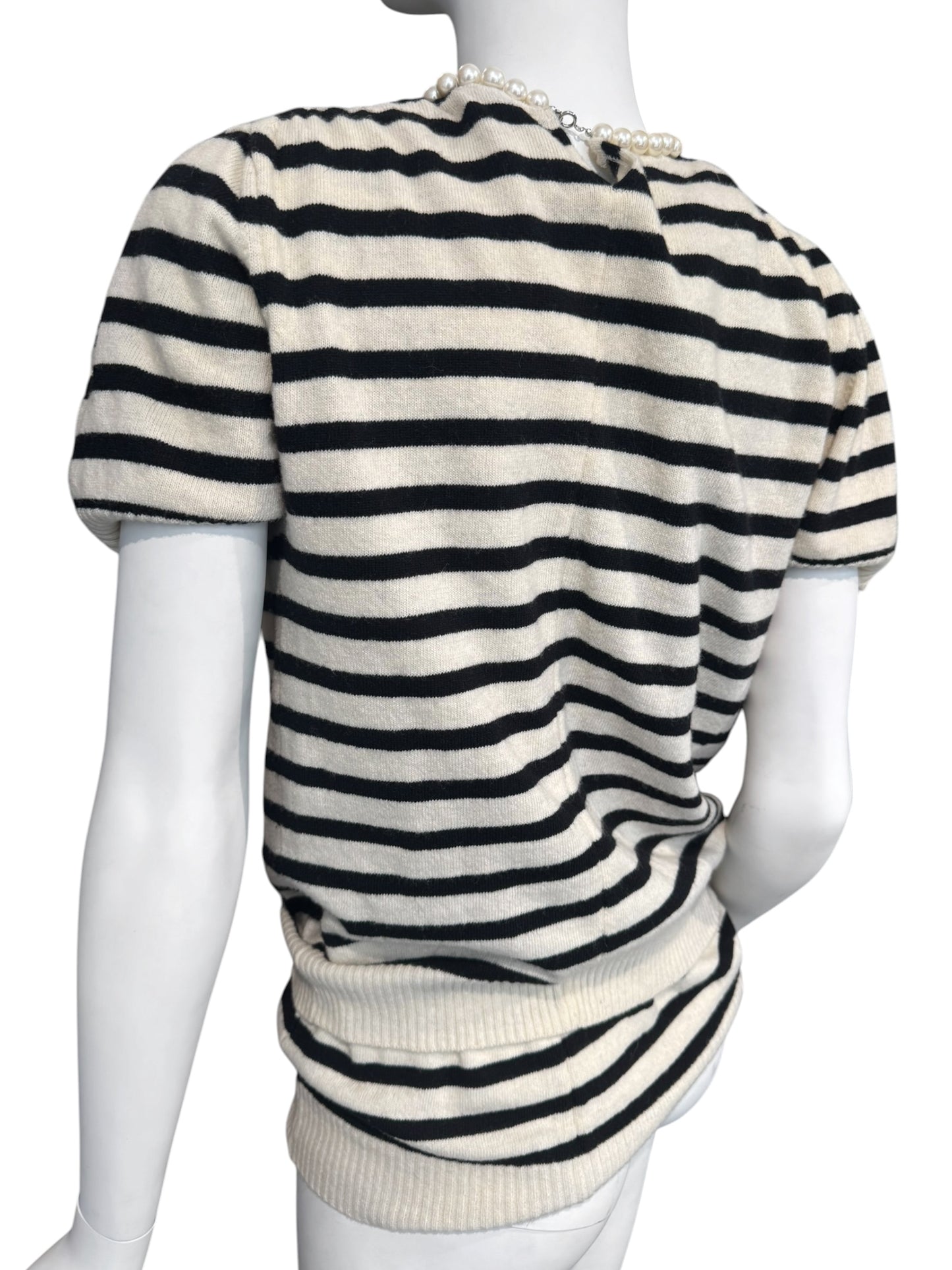 JUNYA WATANABE FW2003 WOOL CREAM & BLACK STRIPED PEARL NECKLACE TOP