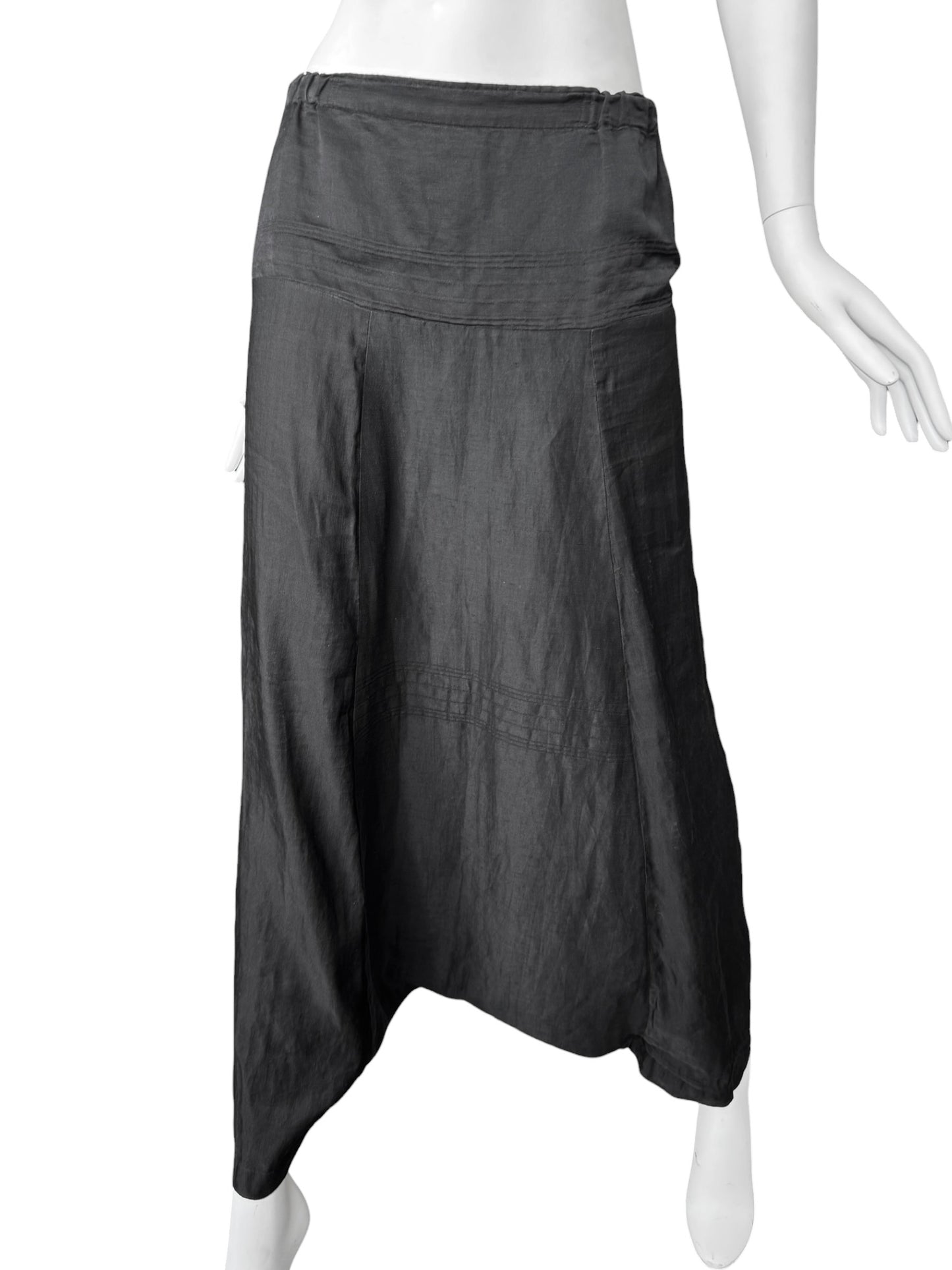 SHIRIN GUILD 1990s BLACK LINEN & SILK HAREM PANTS