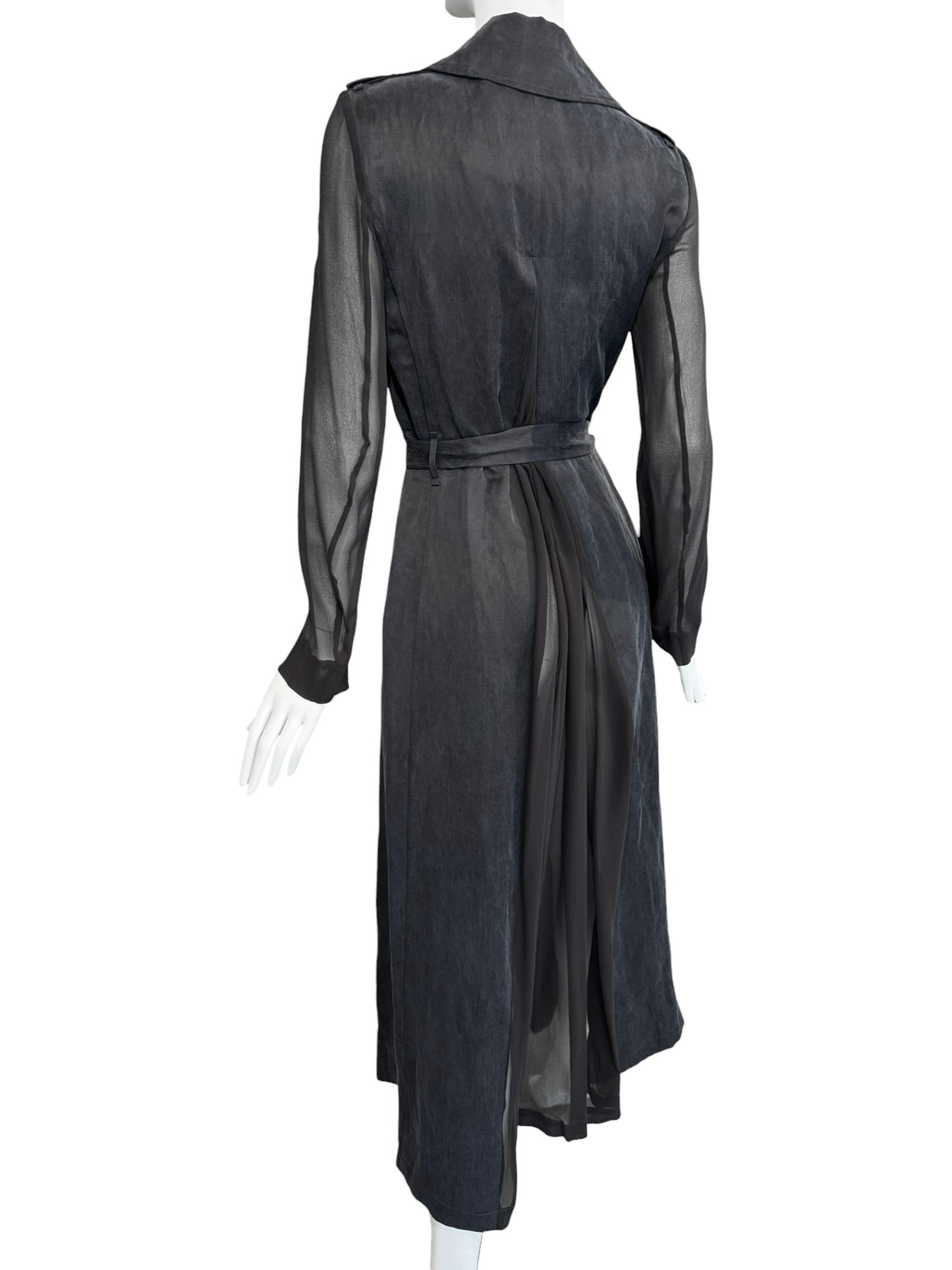 FAYÇAL AMOR 2010s DARK BLUE & BLACK LINEN & SILK MAXI COAT
