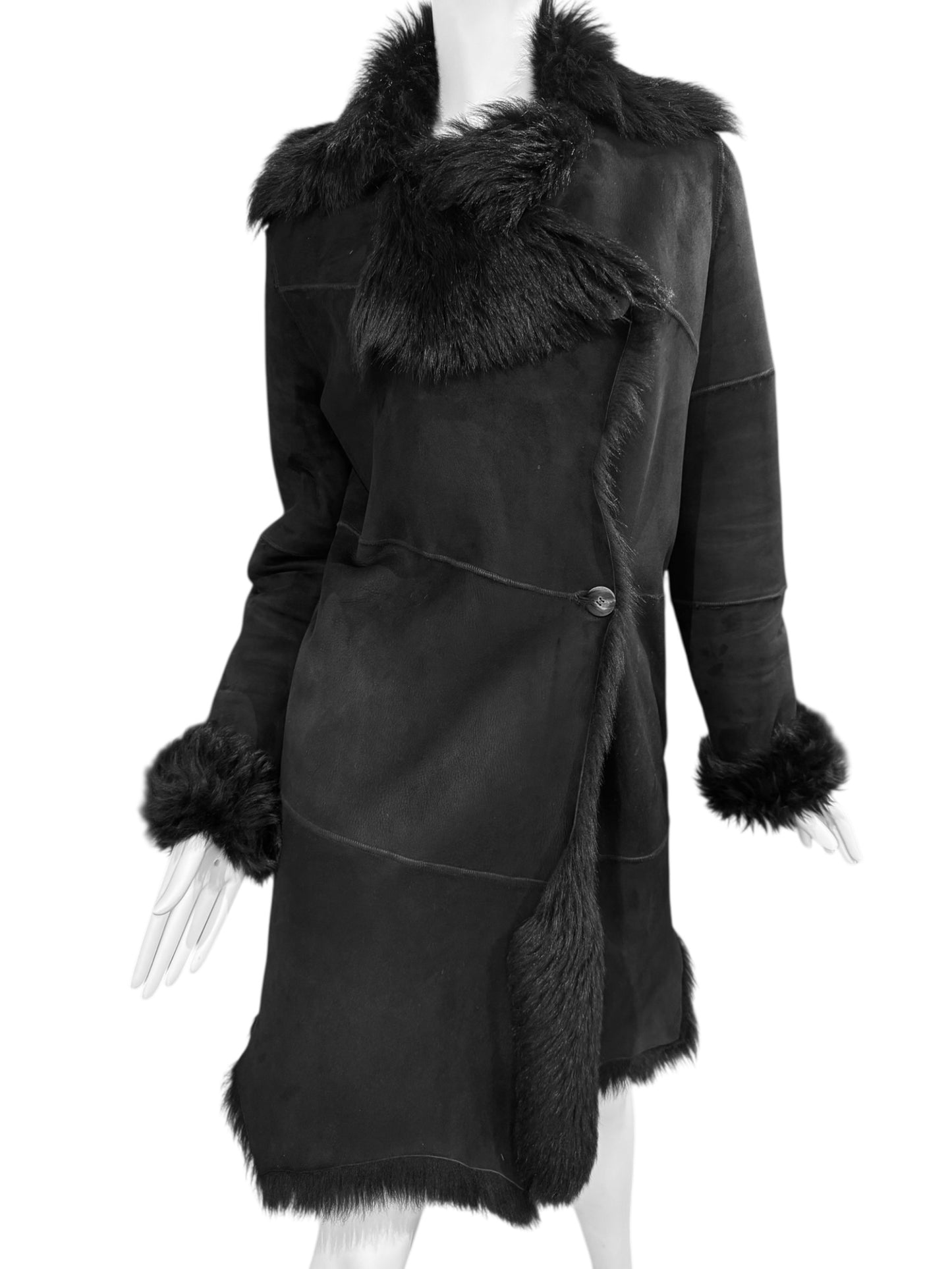PLEIN SUD 2000s BLACK SHEEPSKIN COAT
