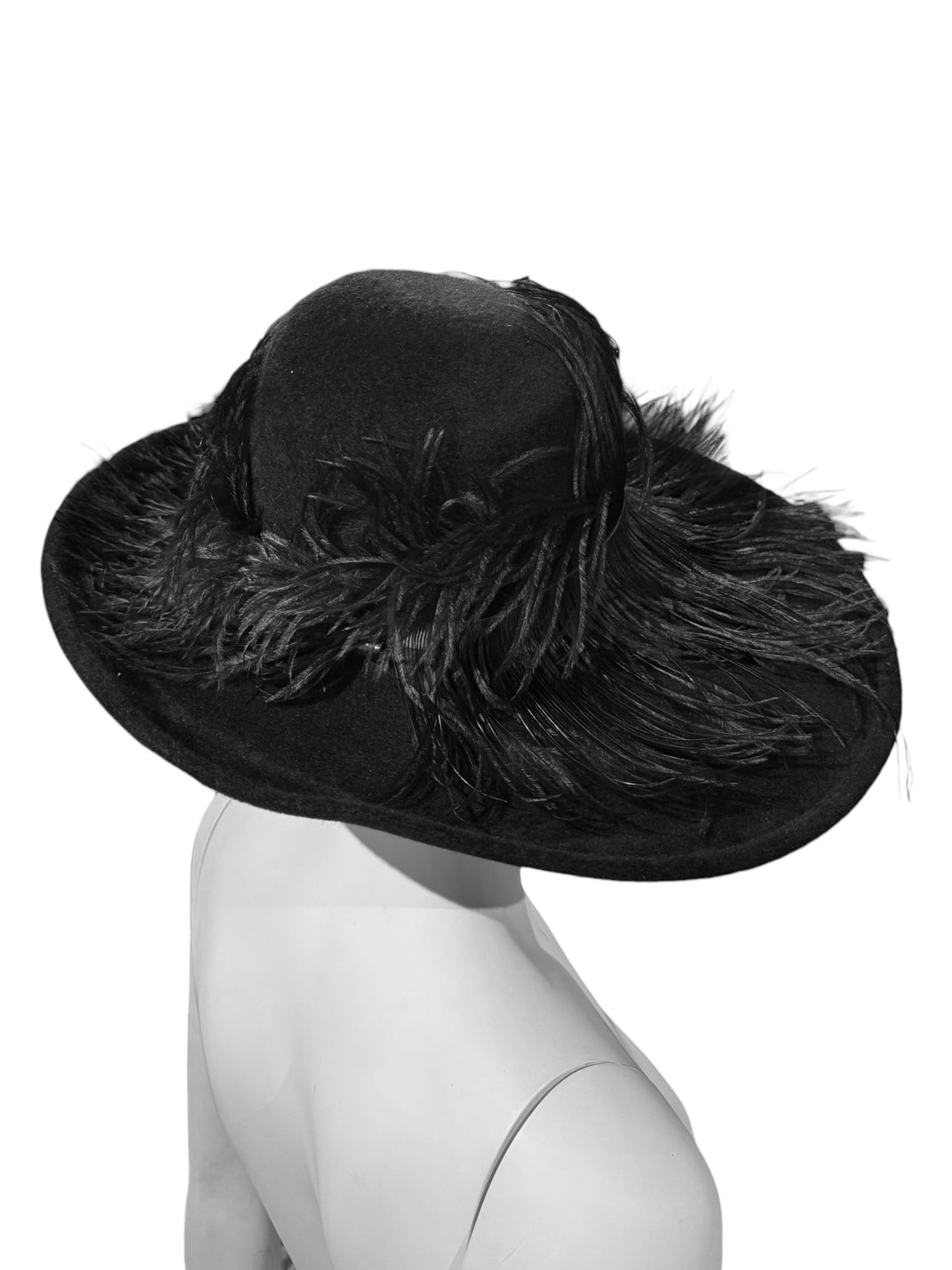 PHILIP TREACY 2020s BLACK VELVET & OSTRICH FEATHERS HAT