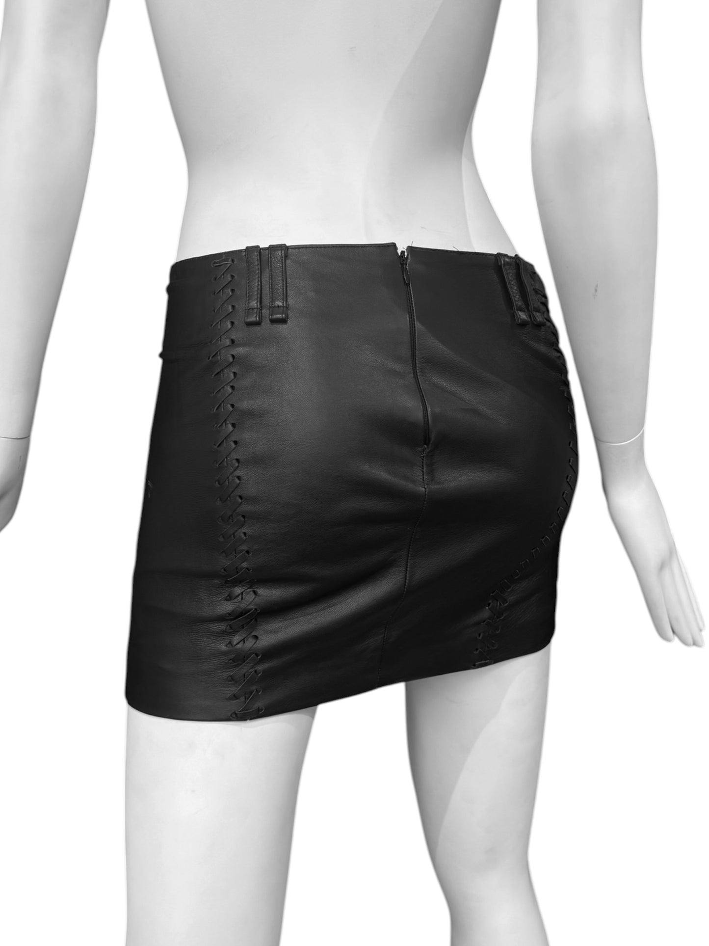PLEIN SUD FW2012 BLACK LEATHER TWISTED MINI SKIRT