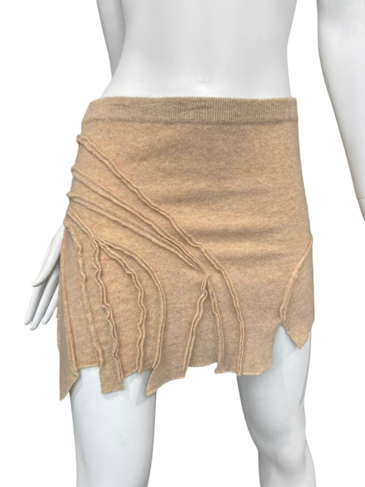 PLEIN SUD JEANS FW2003 BEIGE WOOL ASYMMETRICAL MINI SKIRT