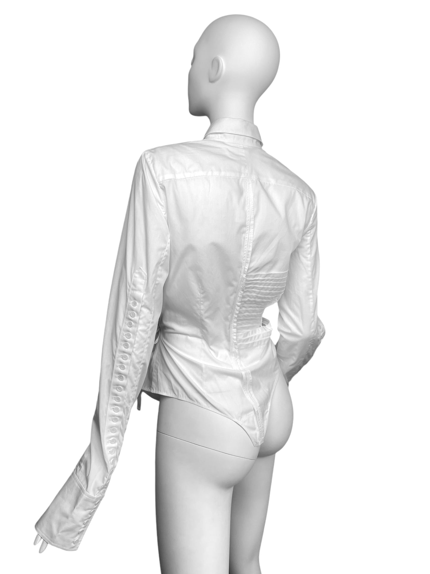 MARC LE BIHAN 2020s WHITE ASYMMETRICAL PLEATED TIE UP SHIRT