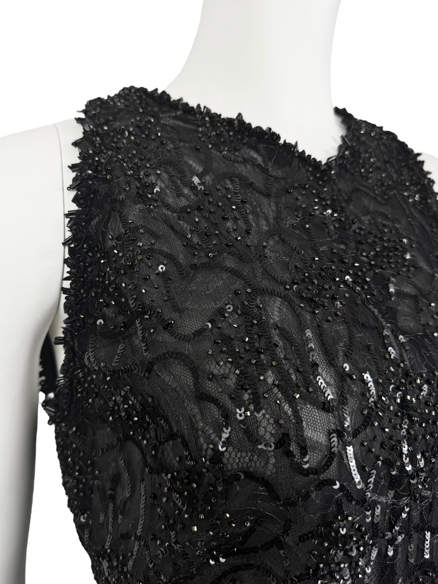 VALENTINO 1990s BLACK SILK TULLE BEADED MINI DRESS