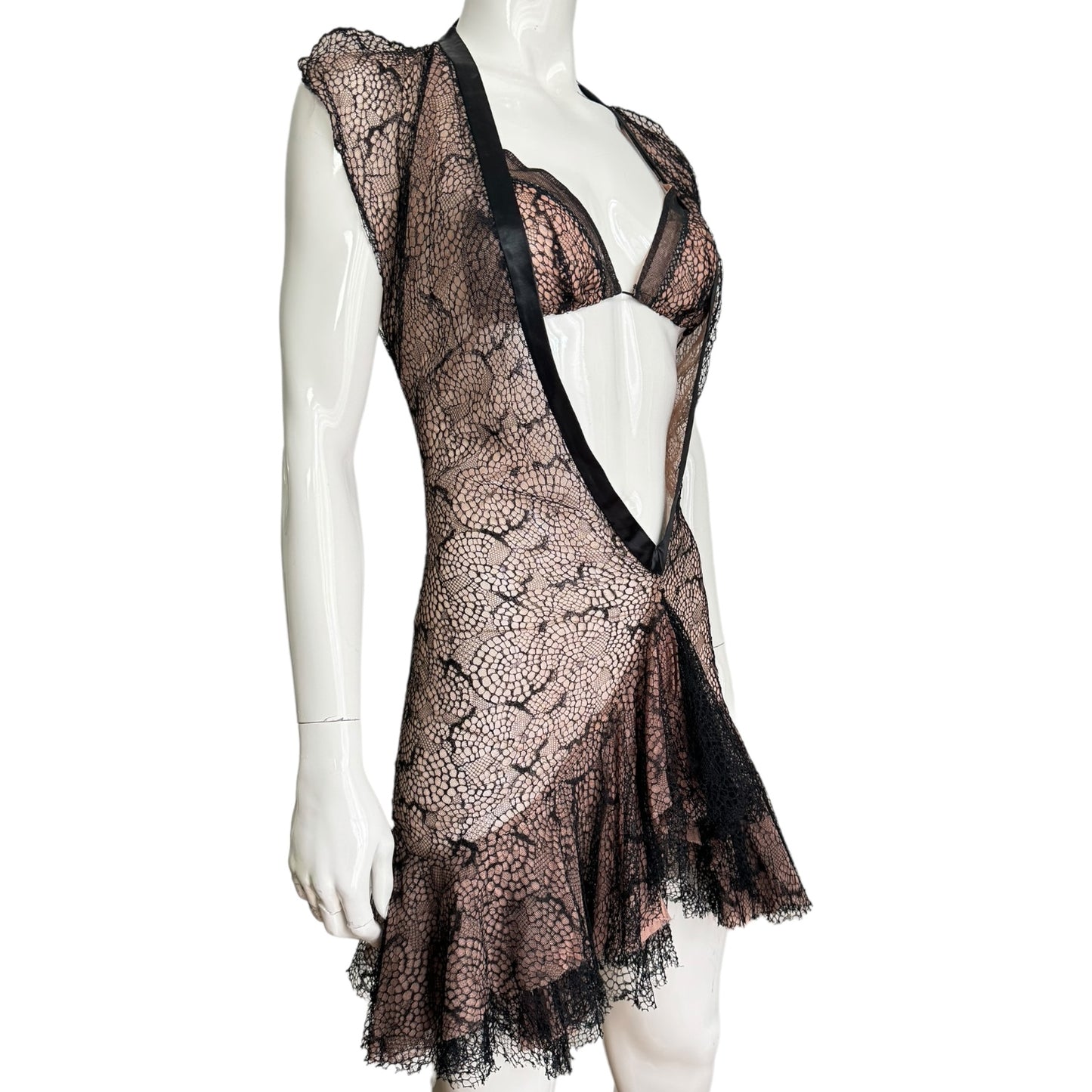 FAYÇAL AMOR SS2003 TULLE & LACE LARGE NECKLINE MINI DRESS (+ MATCHING BRA)