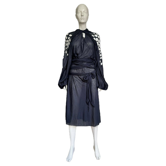 MAISON MARGIELA SS2020 BY GALLIANO NAVY BLUE OPENWORK WRAP DRESS