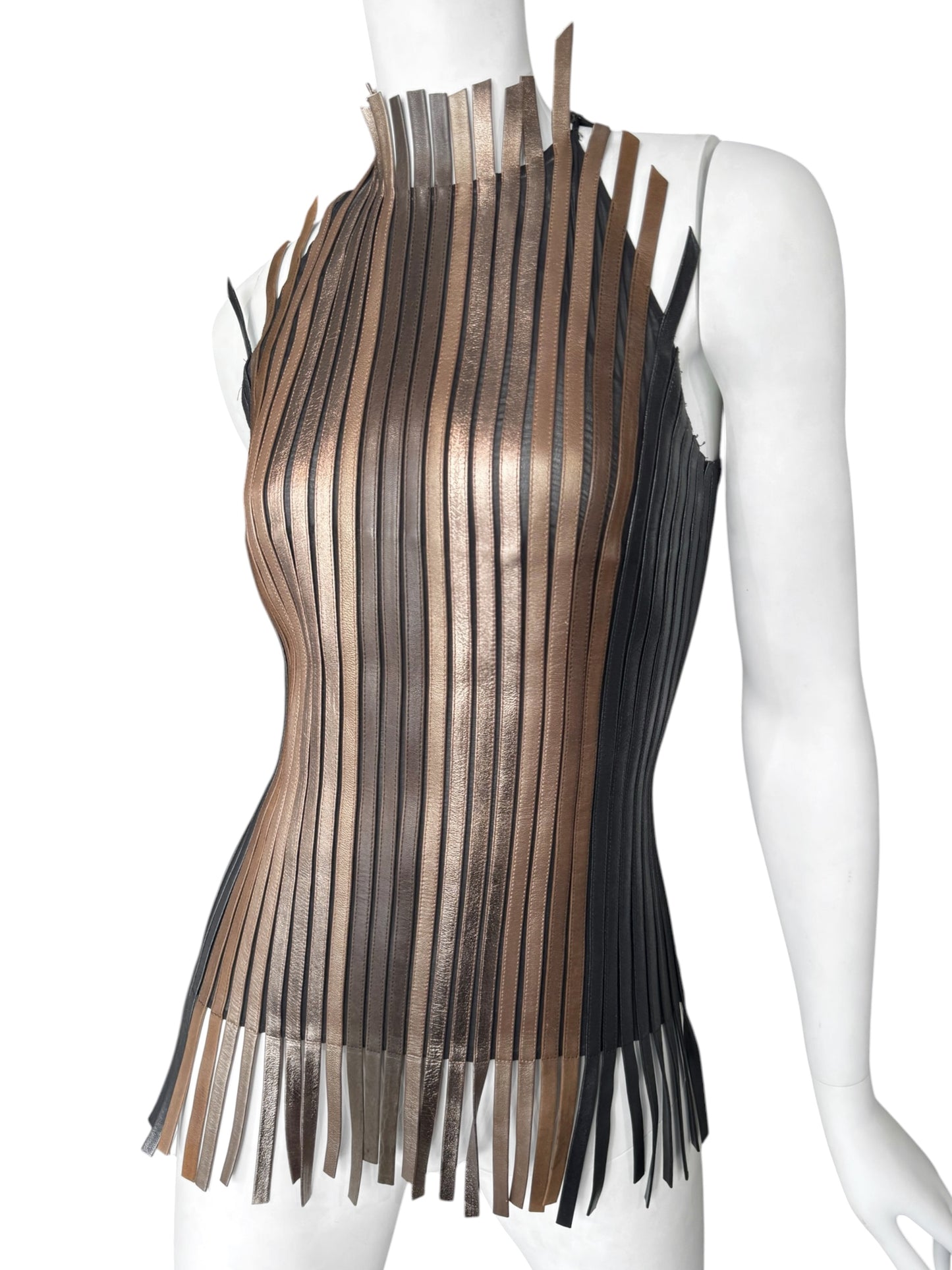JITROIS 2000s BROWN LEATHER STRIP TANK TOP