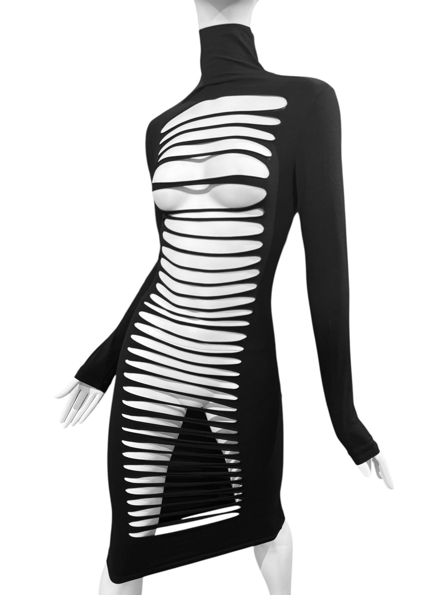 PLEIN SUD JEANS 2000s BLACK CUT OUT MIDI DRESS