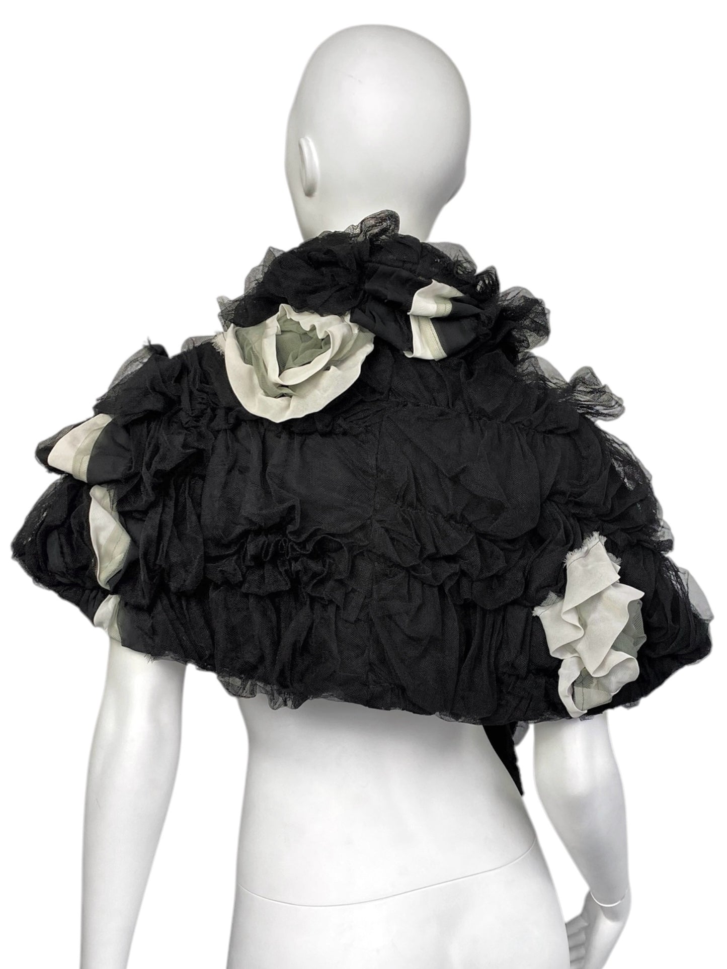 COMME DES GARÇONS ’’ROBE DE CHAMBRE’’ FW2004 BLACK TULLE STATEMENT SHOULDER WRAP