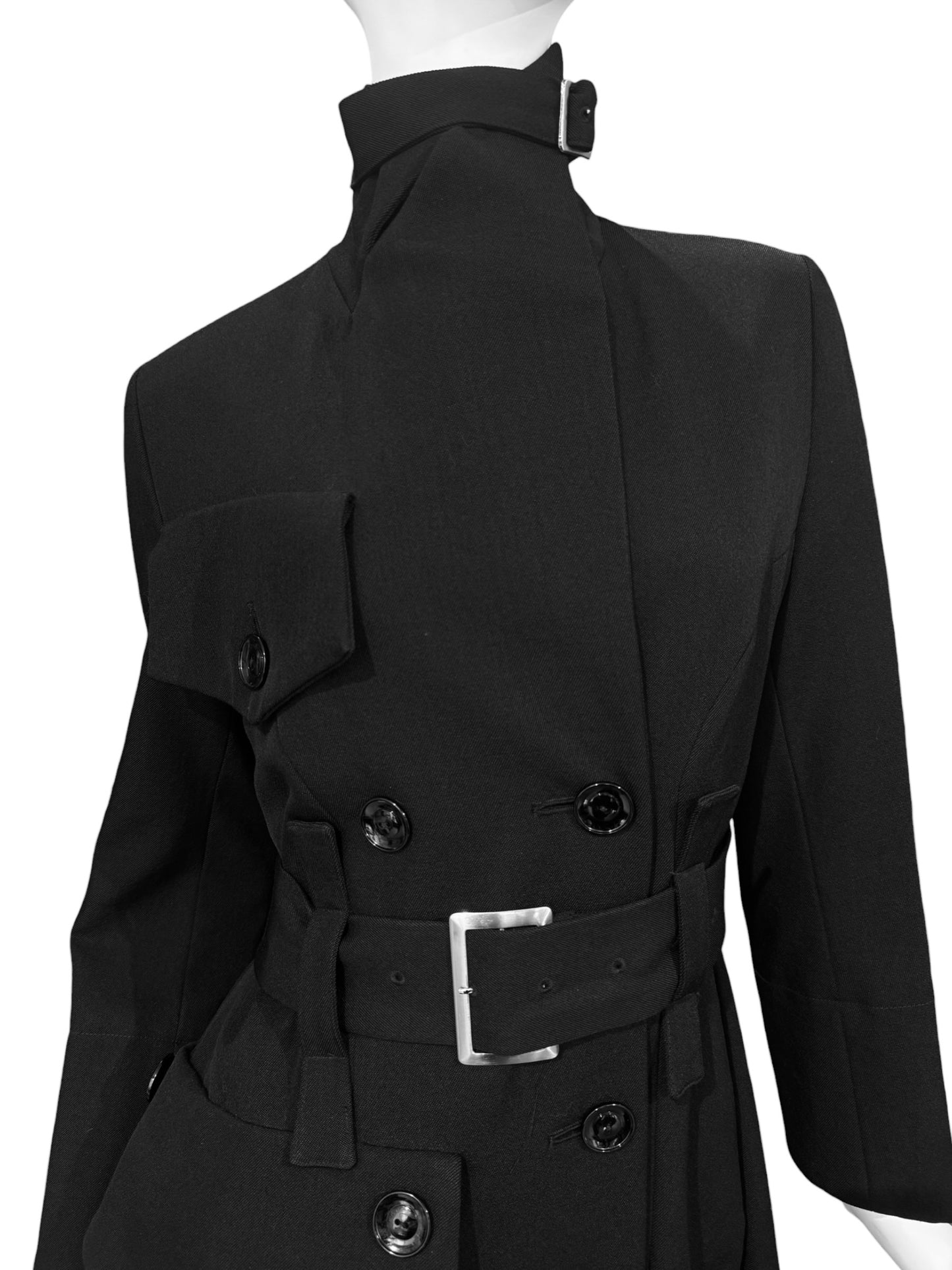 YOHJI YAMAMOTO FW2004 BLACK WOOL POCKET COAT