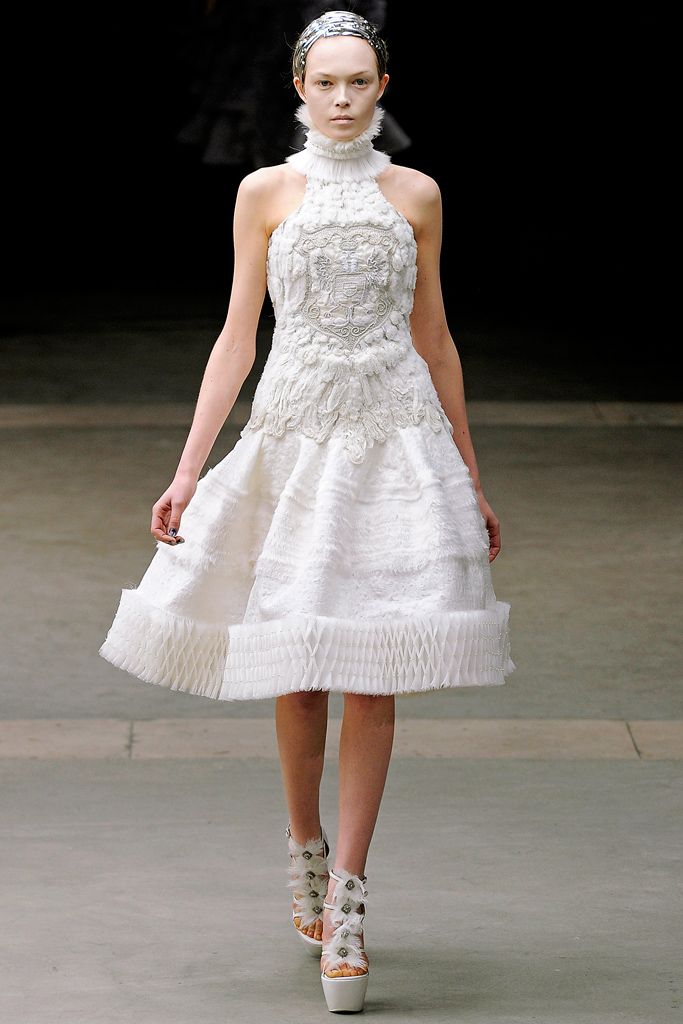ALEXANDER MCQUEEN FW2011 BY SARAH BURTON WHITE LEATHER, SILK & METAL WEDGE SANDALS