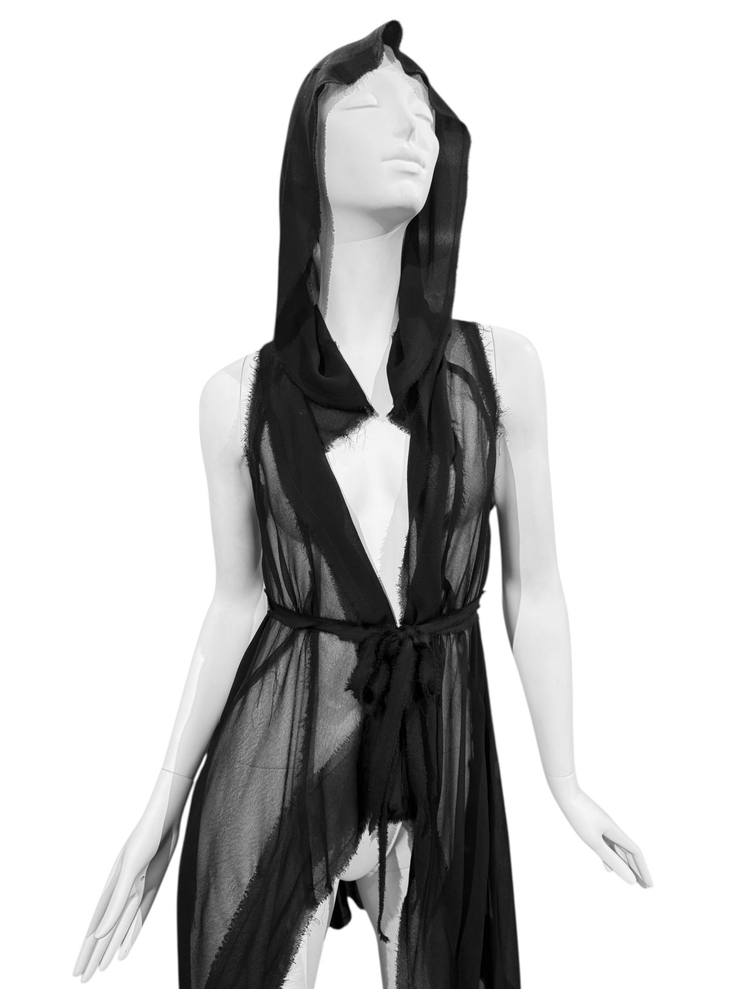 PARKCHOONMOO 2010s BLACK SHEER HOODED TOP