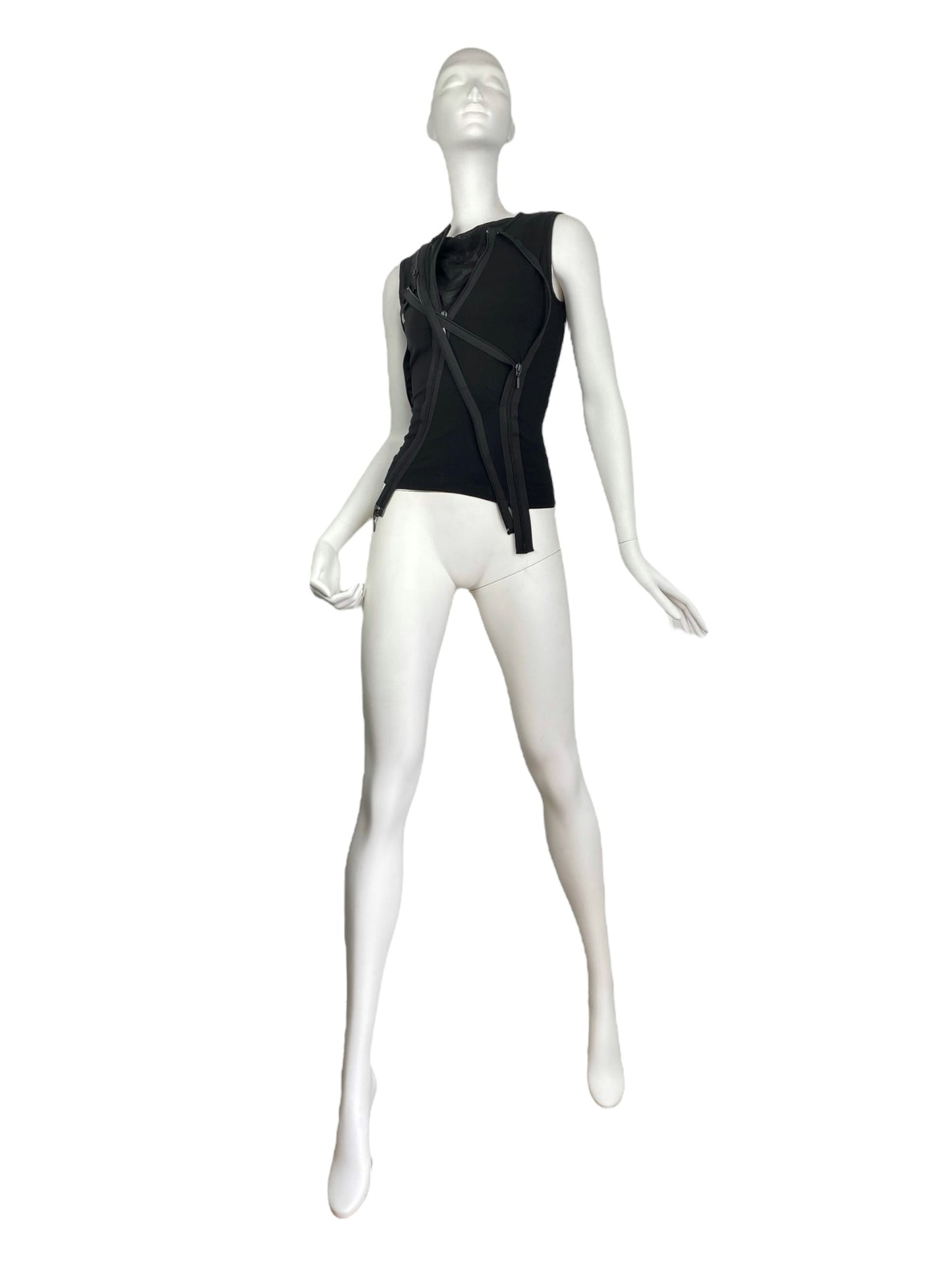 PLEIN SUD FW2003 BLACK 4-ZIP MESH TANK TOP