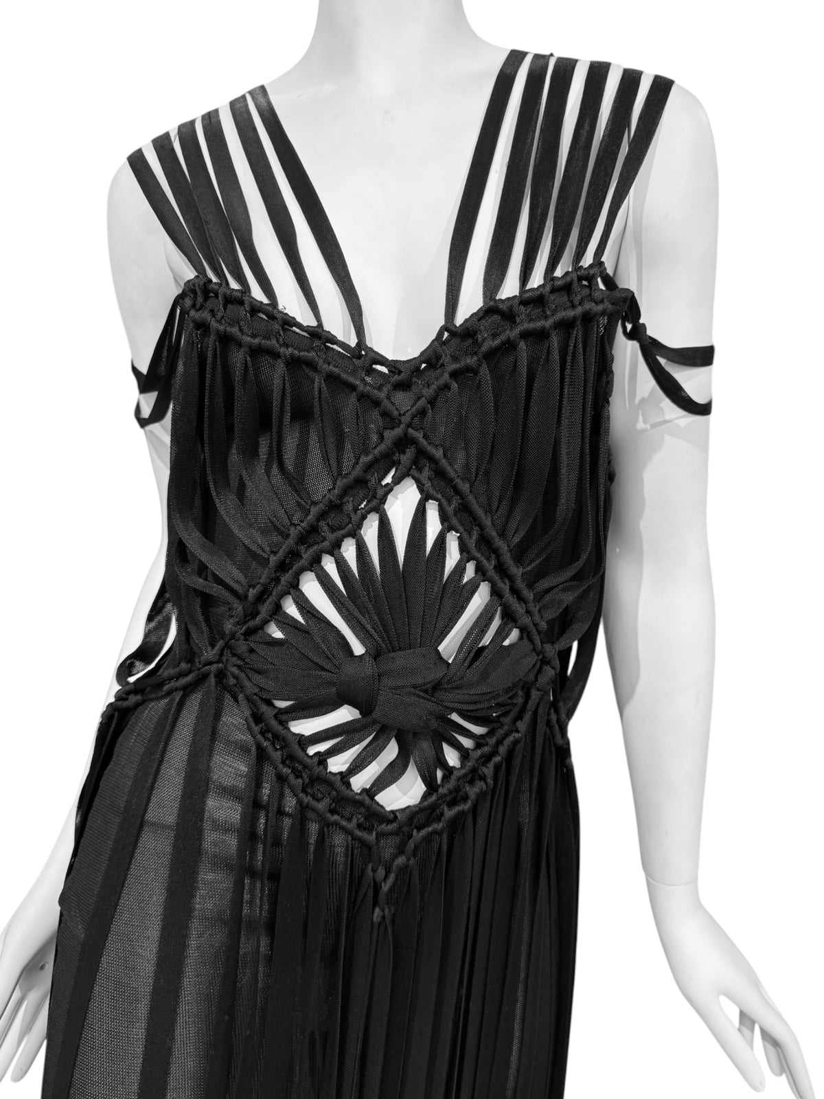 CHRISTIAN DIOR SS2003 ‘TOUGH CHIC’ BY JOHN GALLIANO BLACK MACRAMÉ MAXI DRESS
