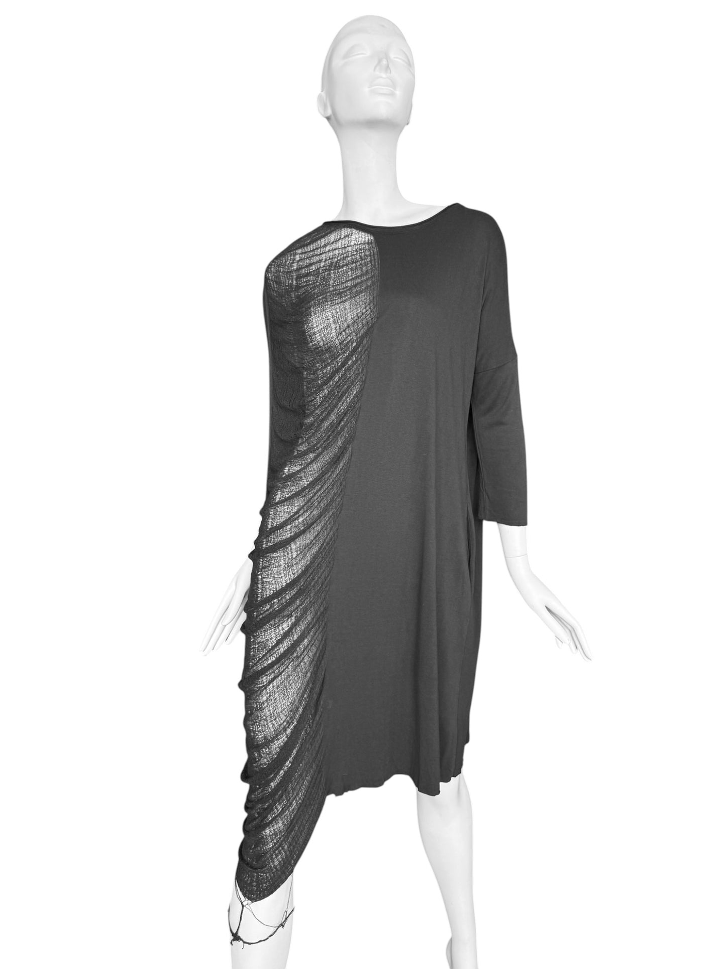RAQUEL ALLEGRA 2010s GREY ASYMMETRICAL DISTRESS MIDI DRESS