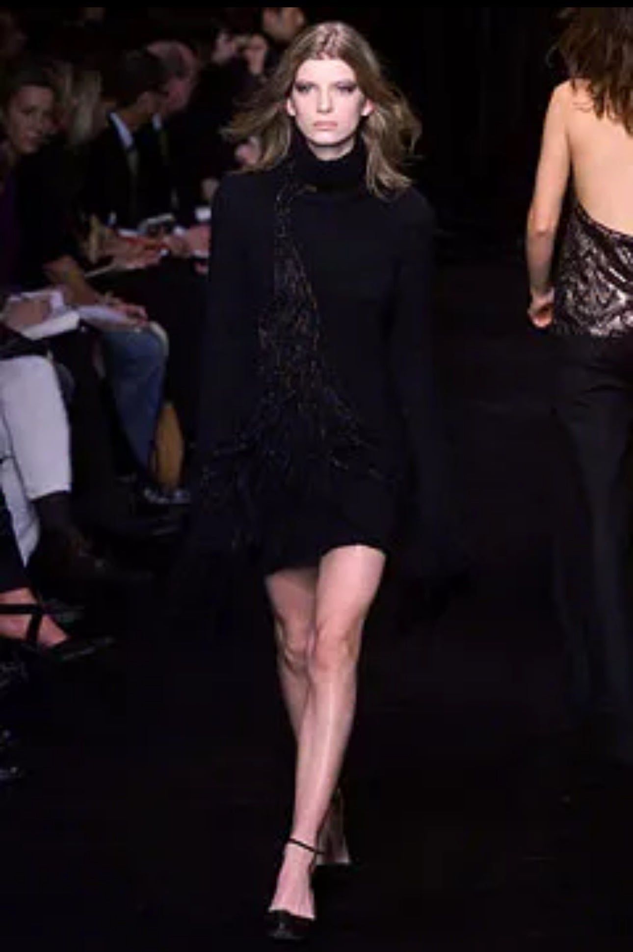 COSTUME NATIONAL FW2002 BLACK KNITTED FRINGED MINI DRESS