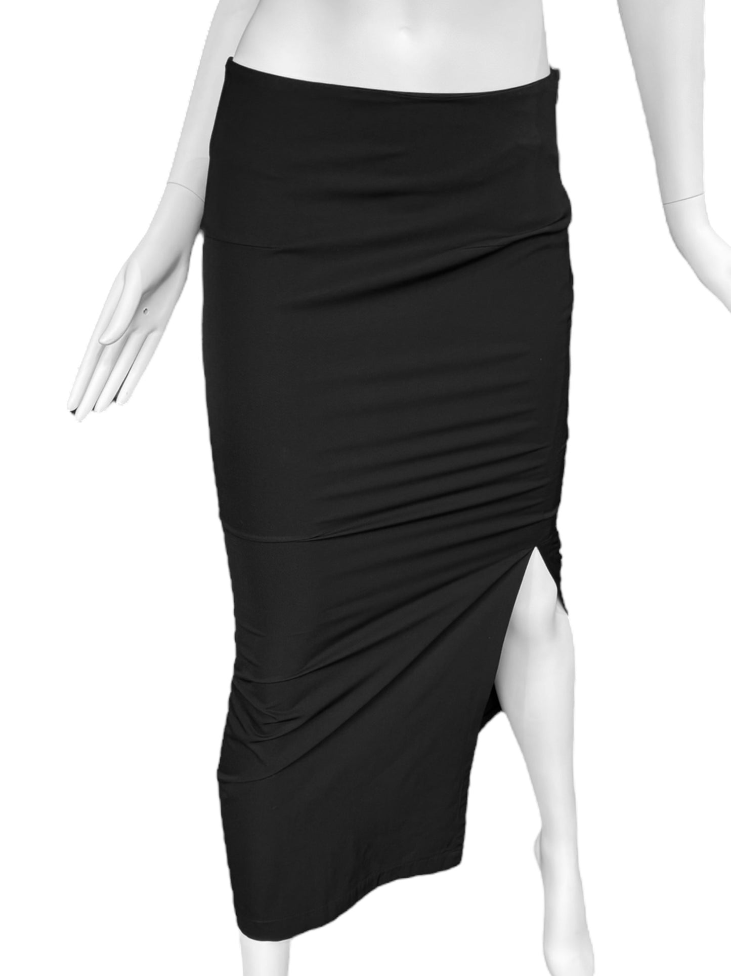 Y’S YOHJI YAMAMOTO 2000s BLACK WOOL ASYMMETRICAL SLIT MAXI SKIRT