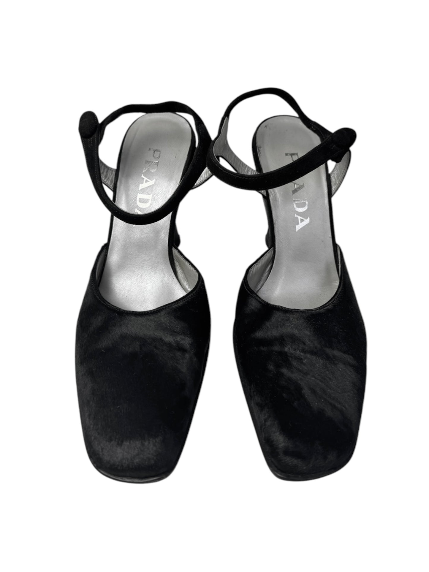 PRADA FW1998 BLACK PONY HAIR WEDGE HEELS