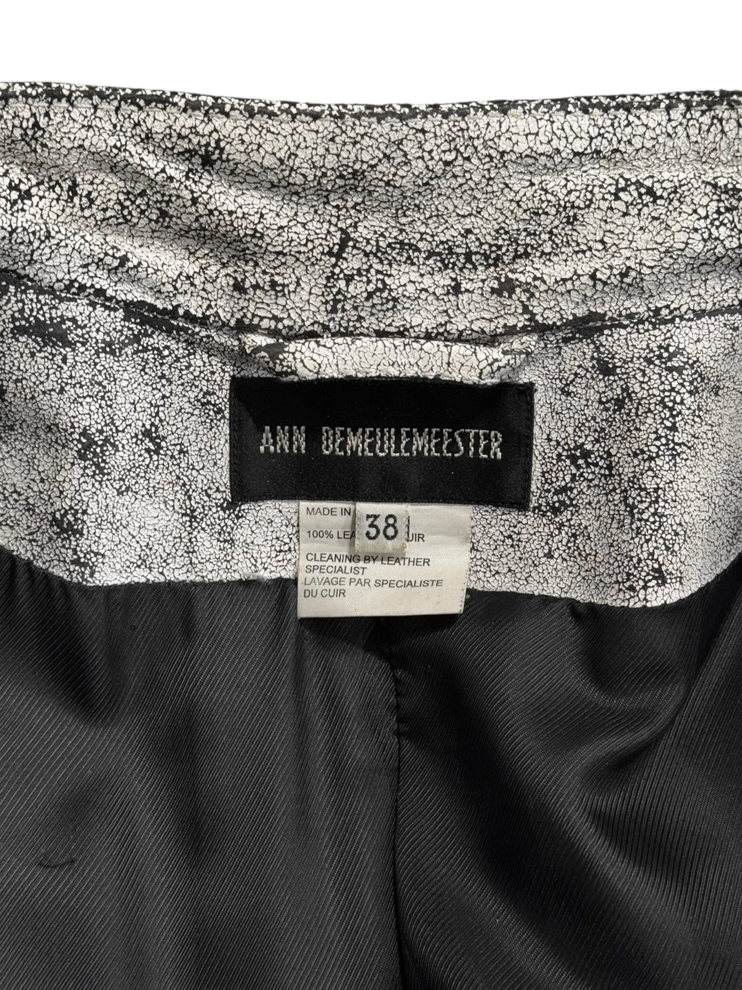 ANN DEMEULEMEESTER SS2002 WHITE CRACKED LEATHER COAT