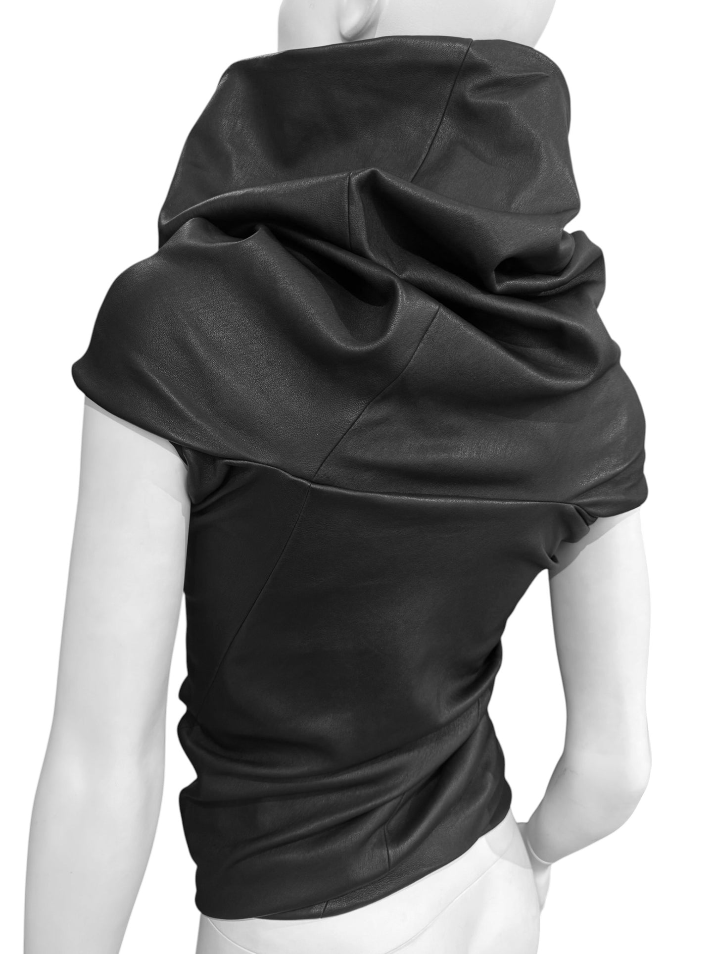 RICK OWENS SS2024 «LIDO» BLACK LEATHER DRAPED TANK TOP