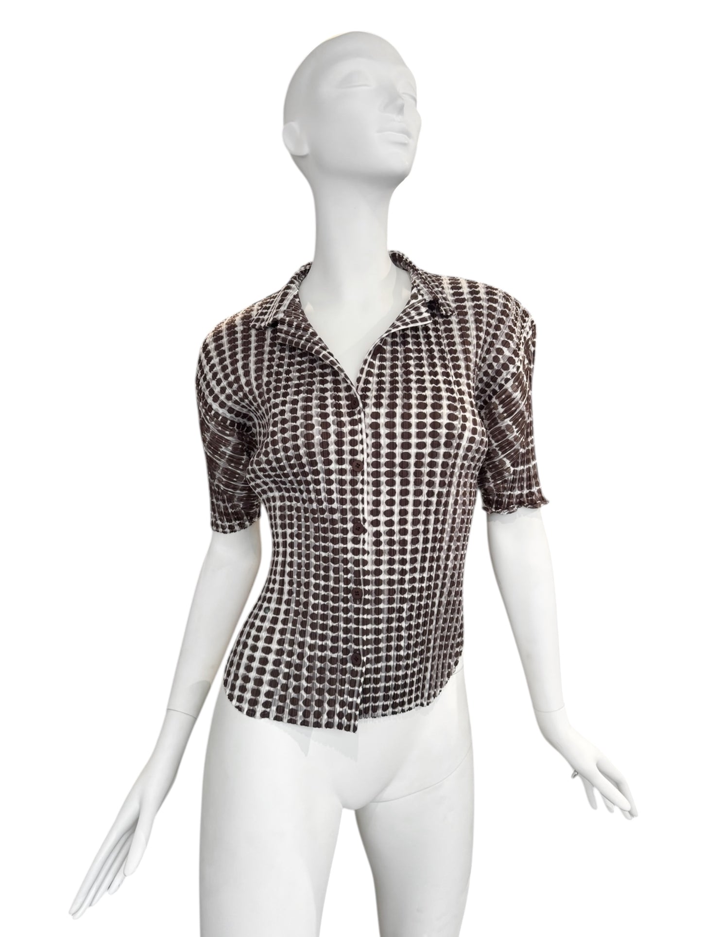PLEATS PLEASE 2010 BROWN POLKA DOT SHIRT