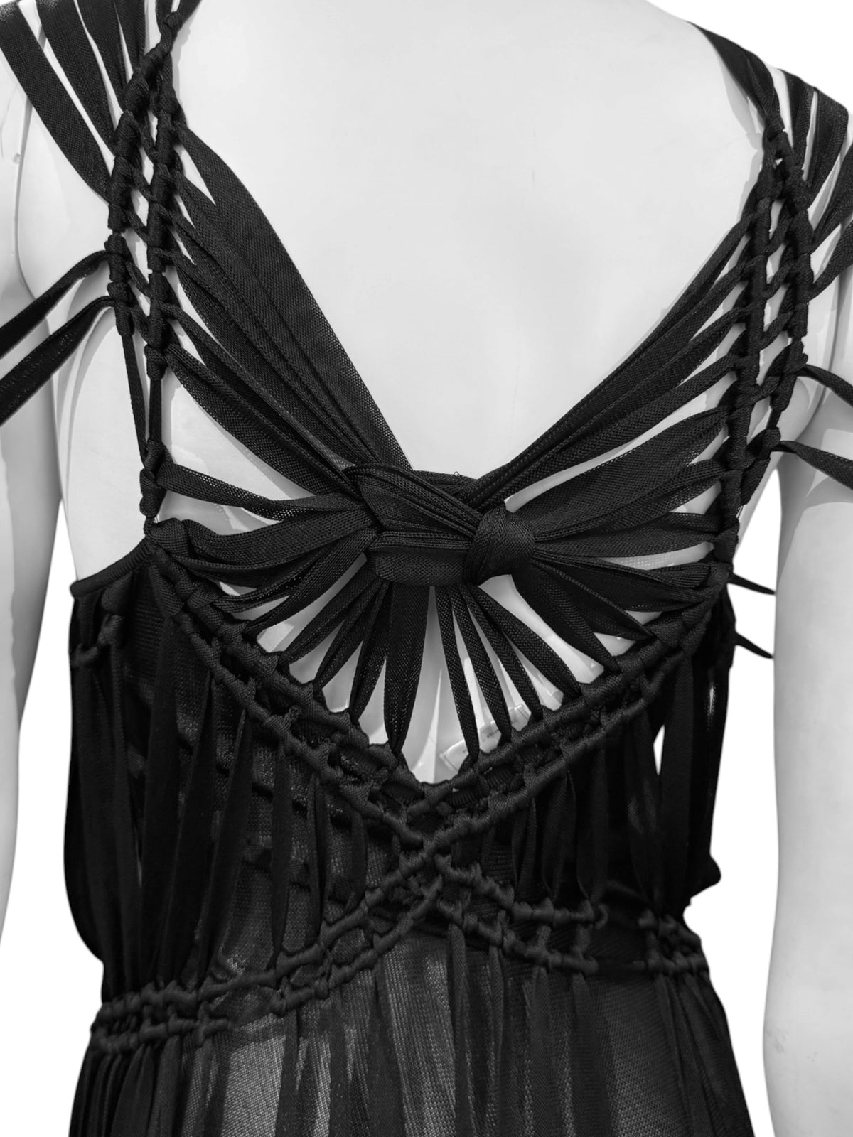 CHRISTIAN DIOR SS2003 ‘TOUGH CHIC’ BY JOHN GALLIANO BLACK MACRAMÉ MAXI DRESS