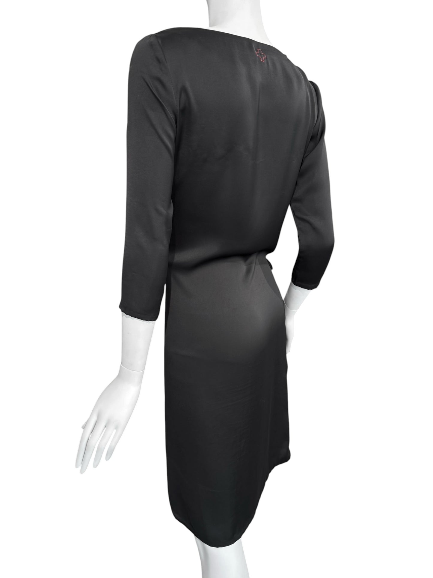 A.F. VANDEVORST RESORT 2010 BLACK SILK WRAP MIDI DRESS