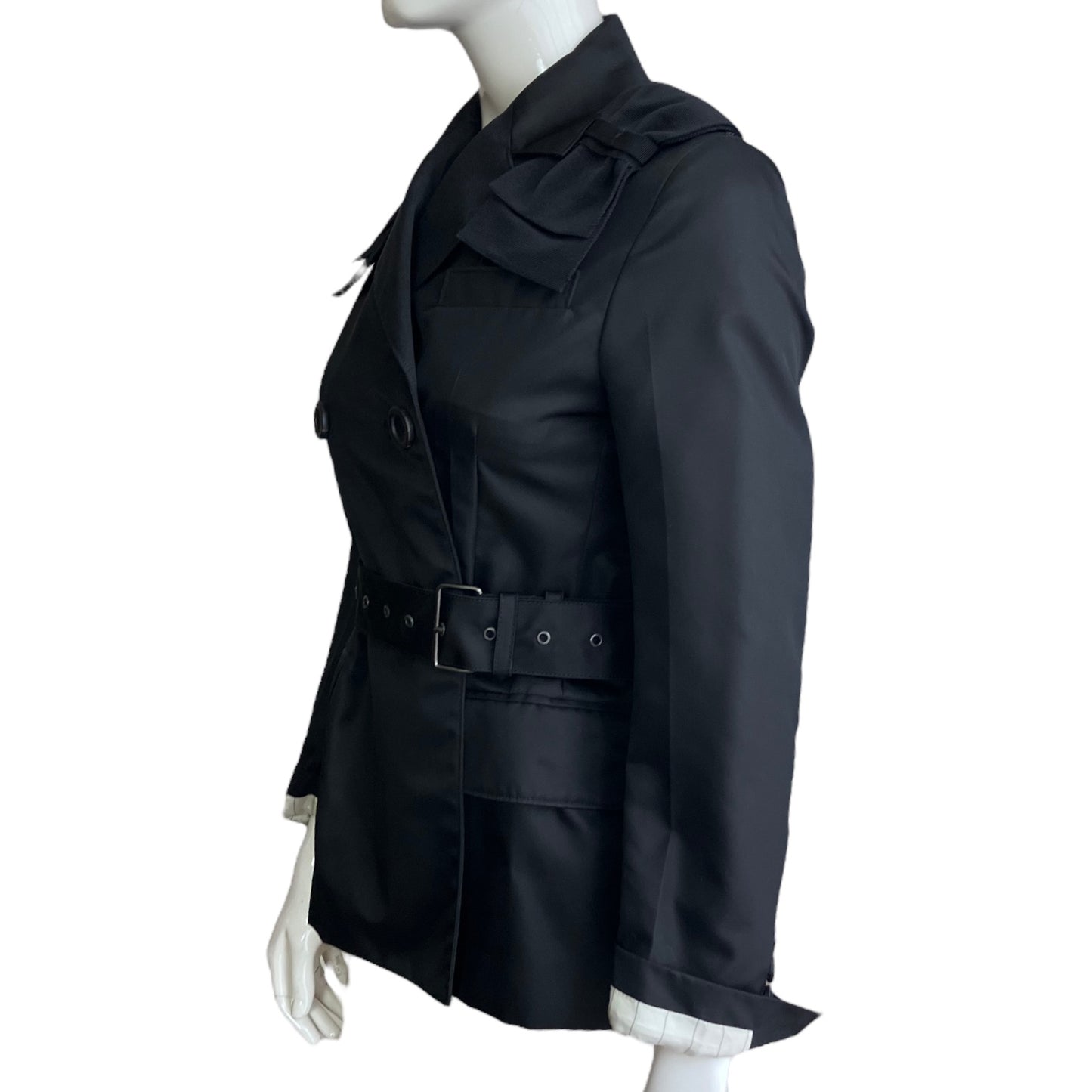 PRADA 2010s BLACK NYLON DOUBLE BREASTED BLAZER