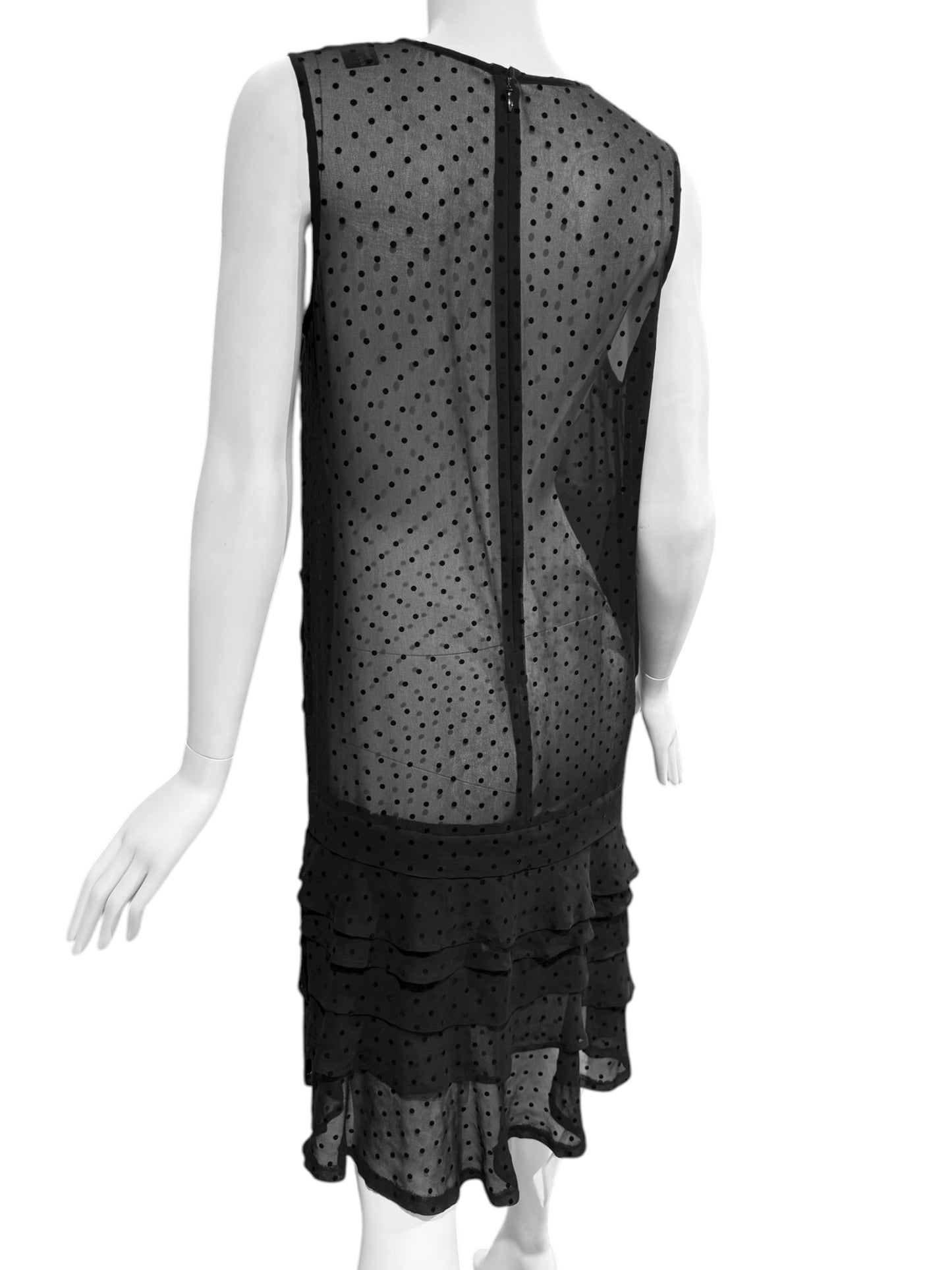 COMME DES GARÇONS TRICOT 2000s BLACK SHEER POLKA DOT RUFFLES HEM MIDI DRESS