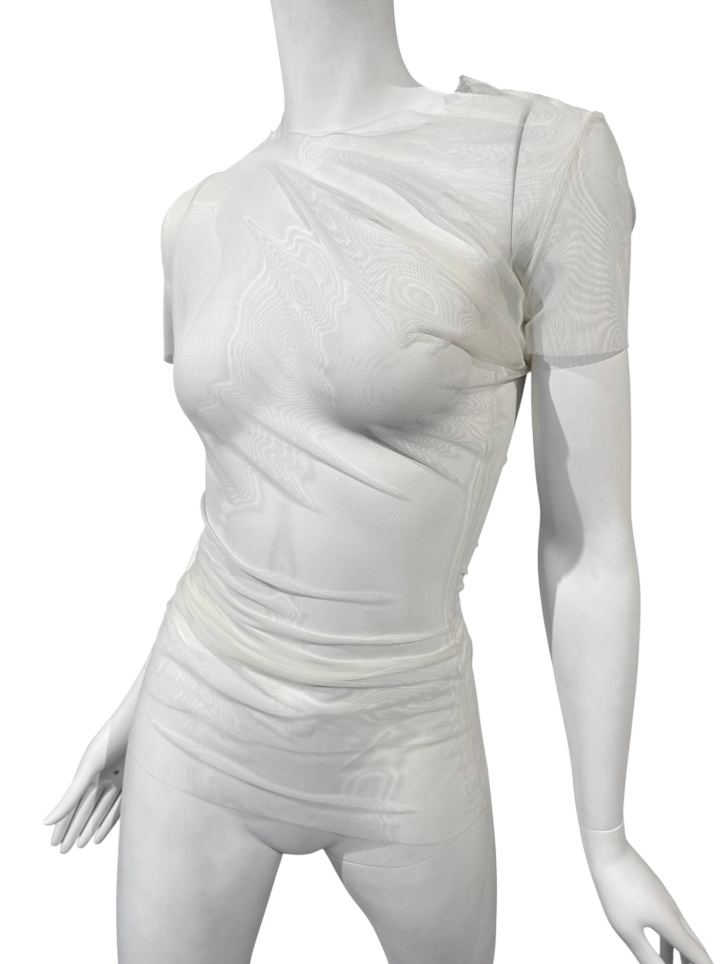 MAISON MARGIELA SS2021 BY JOHN GALLIANO SS2021 WHITE MESH ASYMMETRICAL TOP