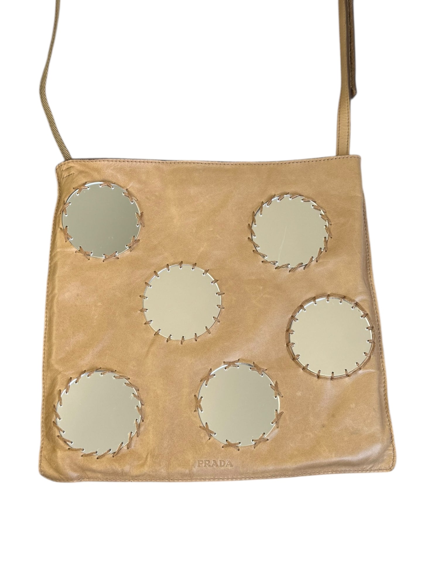 PRADA SS1999 BEIGE LEATHER MIRROR CROSSBODY MESSENGER BAG