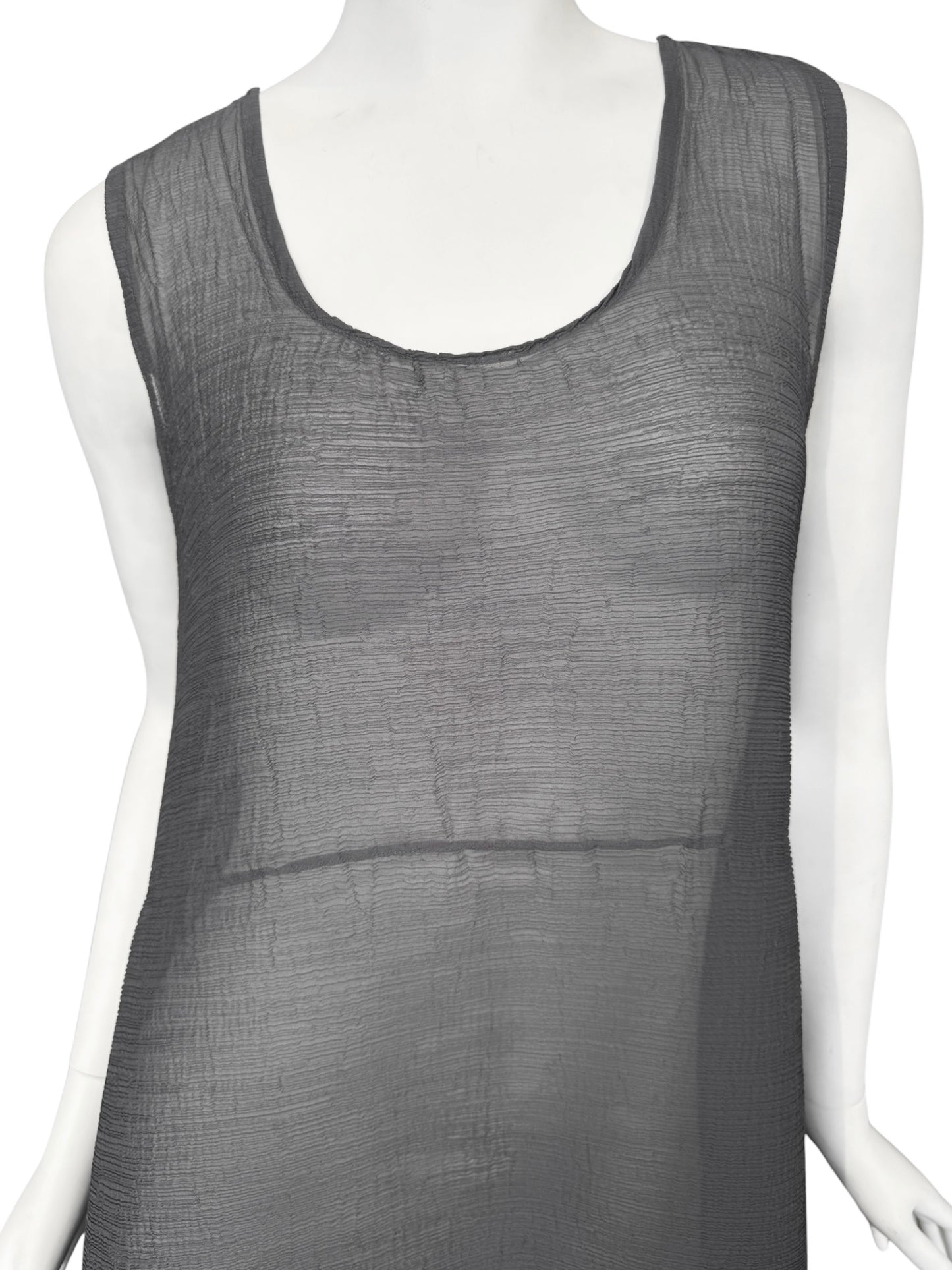 CAULIFLOWER ISSEY MIYAKE 2010s GREY PLEATED SHEER MIDI DRESS