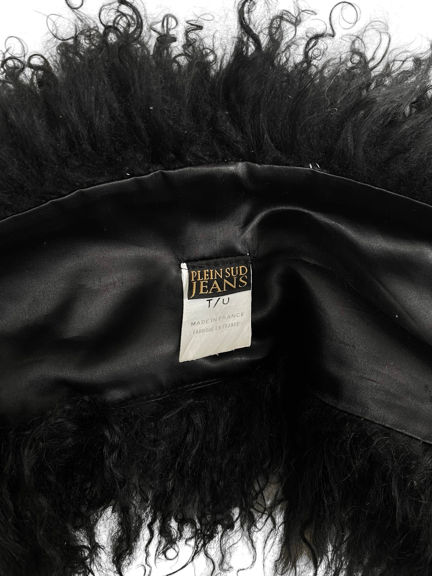 PLEIN SUD JEANS 2000s BLACK MONGOLIAN LAMB FUR COLLAR