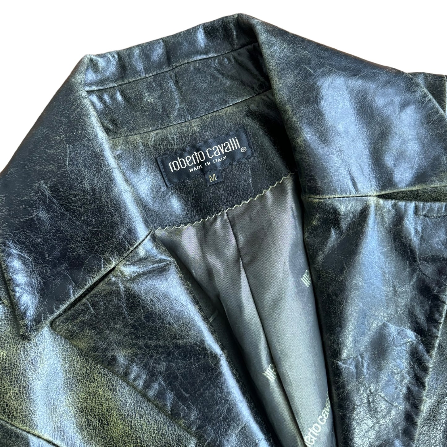 ROBERTO CAVALLI FW1999 DARK GREEN LEATHER BLAZER