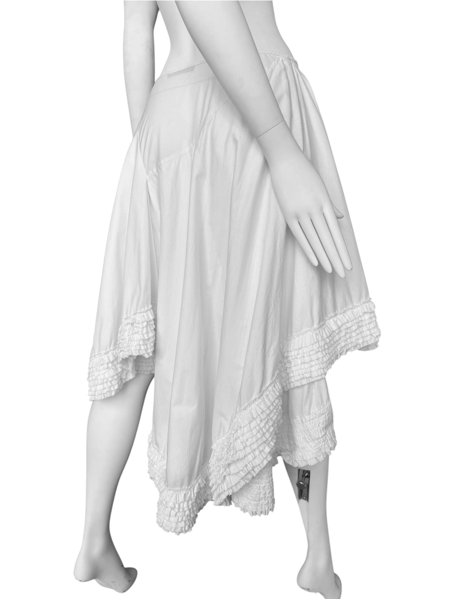 ALEXANDER MCQUEEN SS2002 ‘THE DANCE OF THE TWISTED BULL’ WHITE RUFFLES MIDI SKIRT