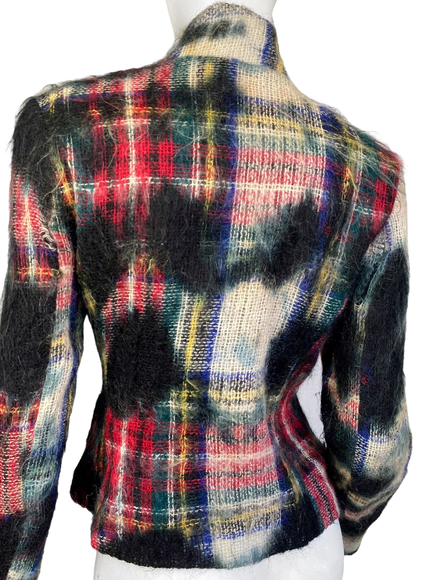 PLEIN SUD JEANS 2000s DISTRESS MOHAIR TARTAN JACKET